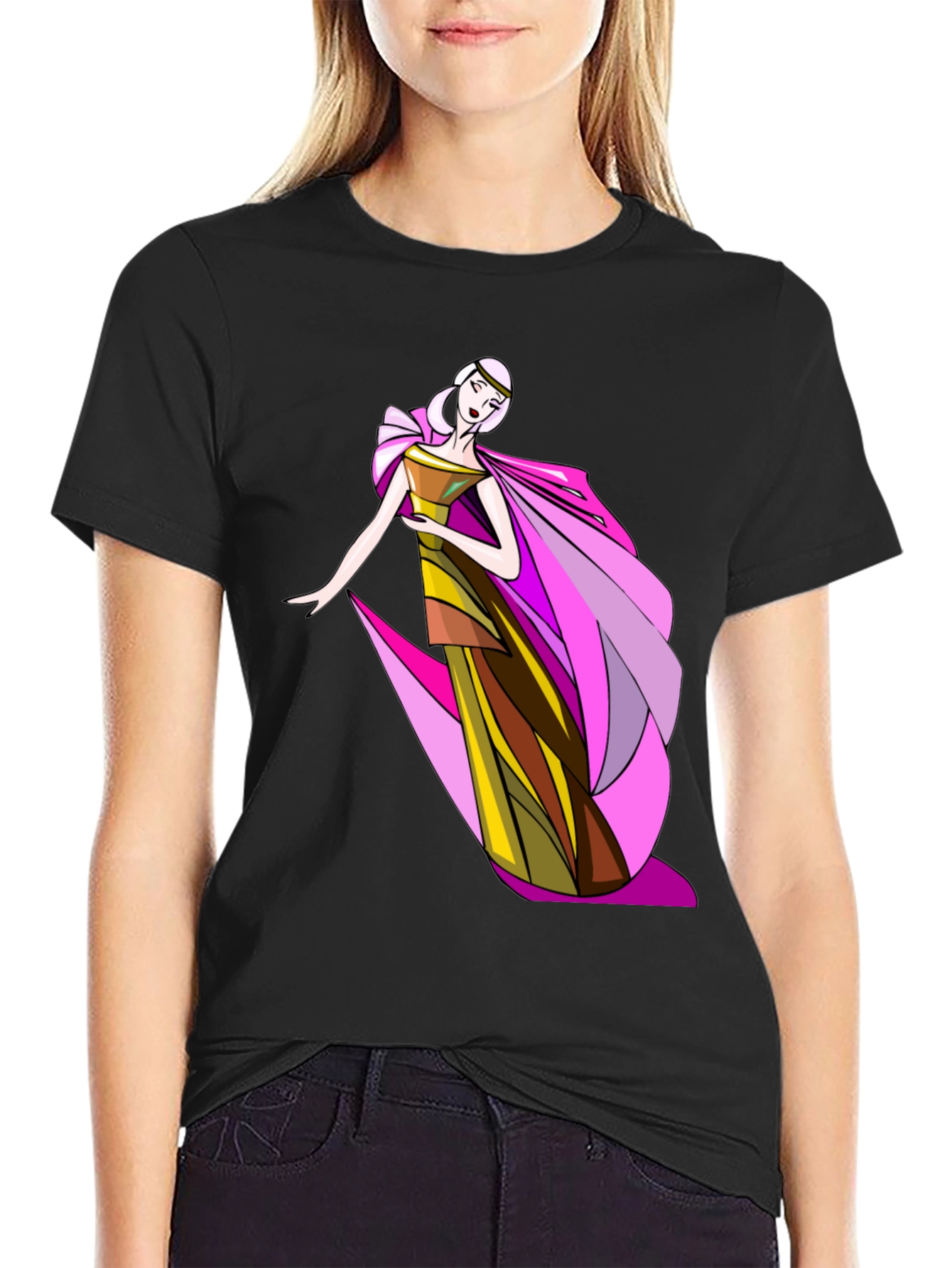 Elegant Woman Graphic Tee - Stylish Black T-Shirt
