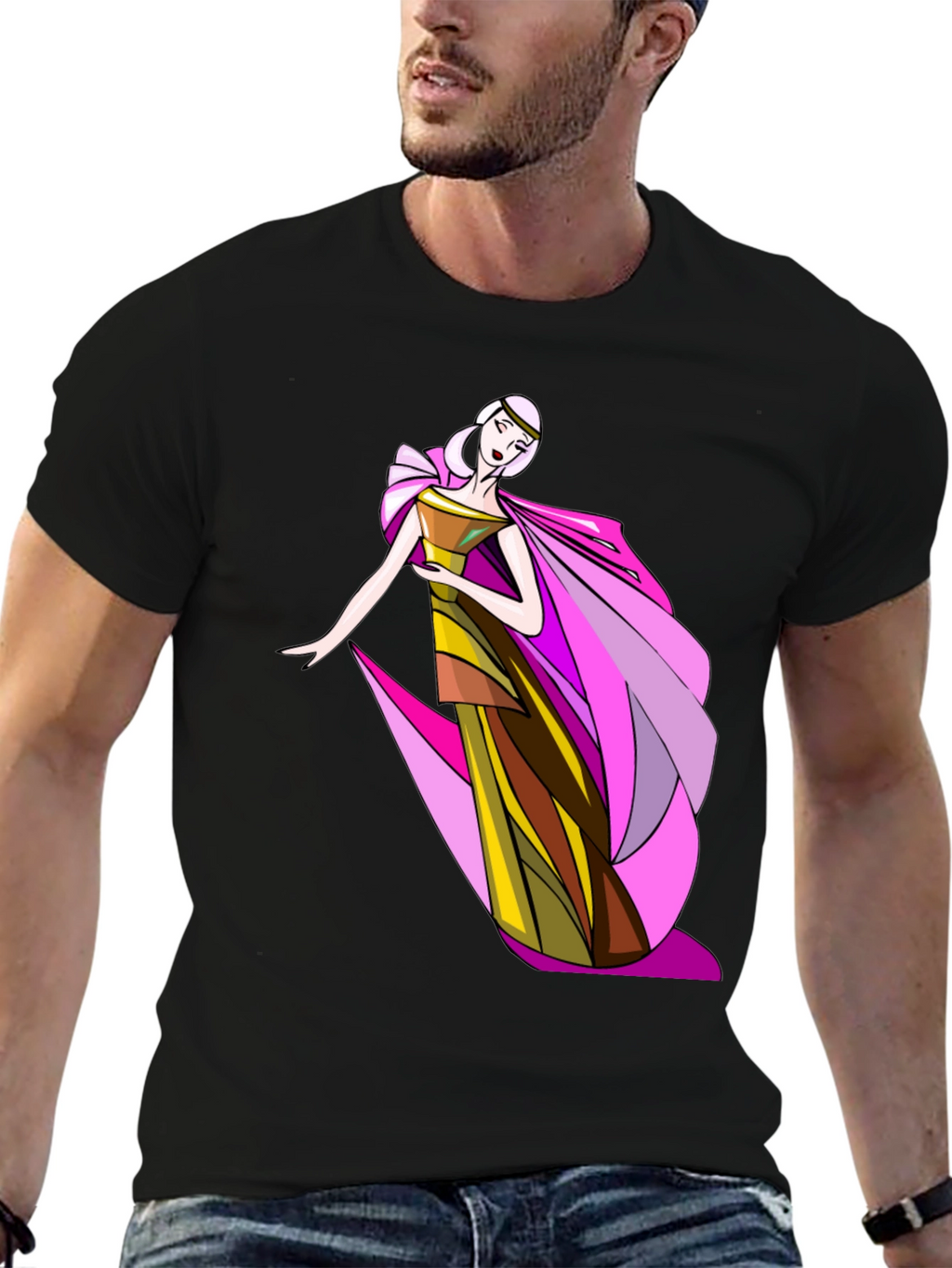 Elegant Woman Graphic Tee - Stylish Black T-Shirt