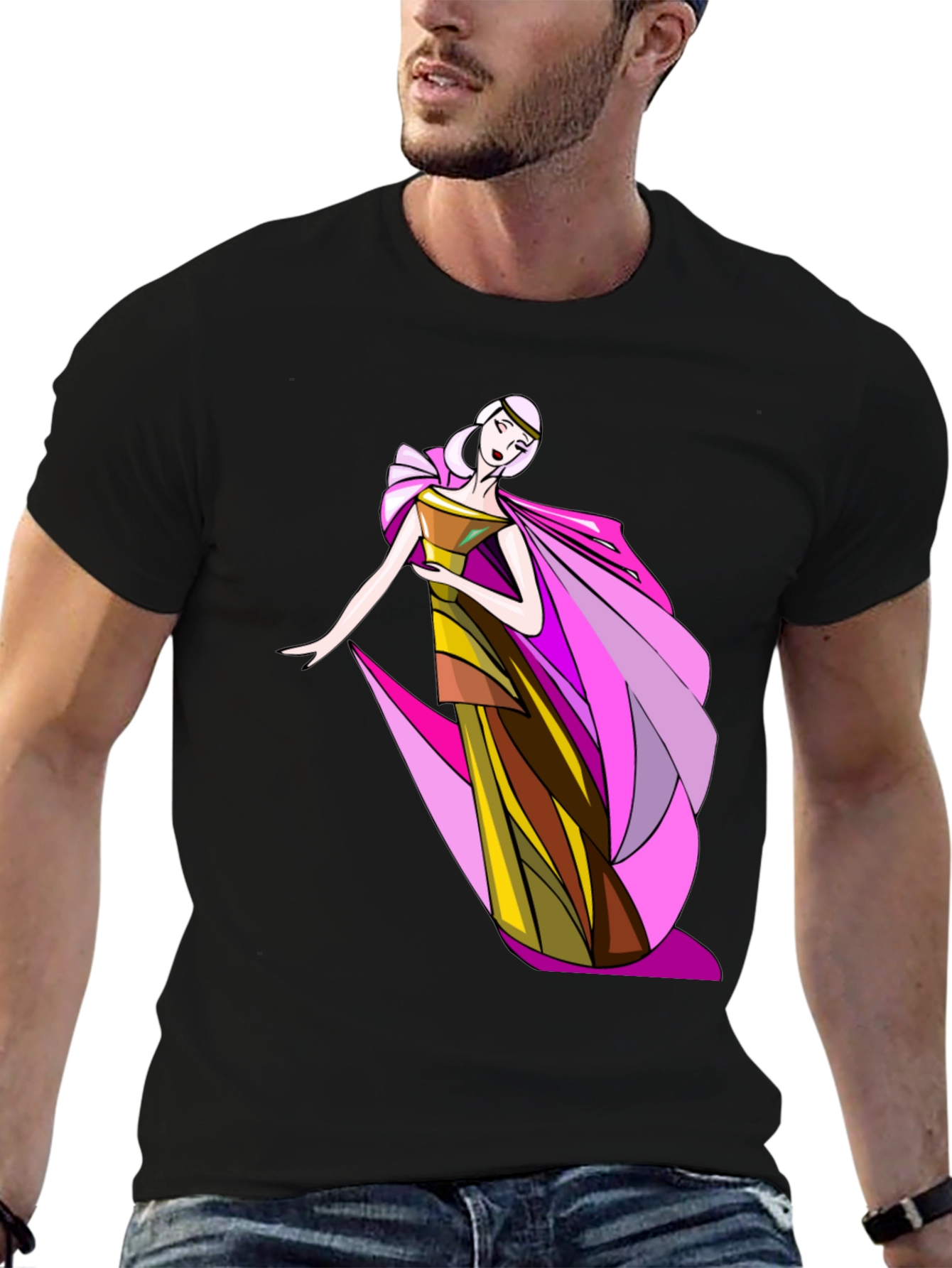 Elegant Woman Graphic Tee - Stylish Black T-Shirt