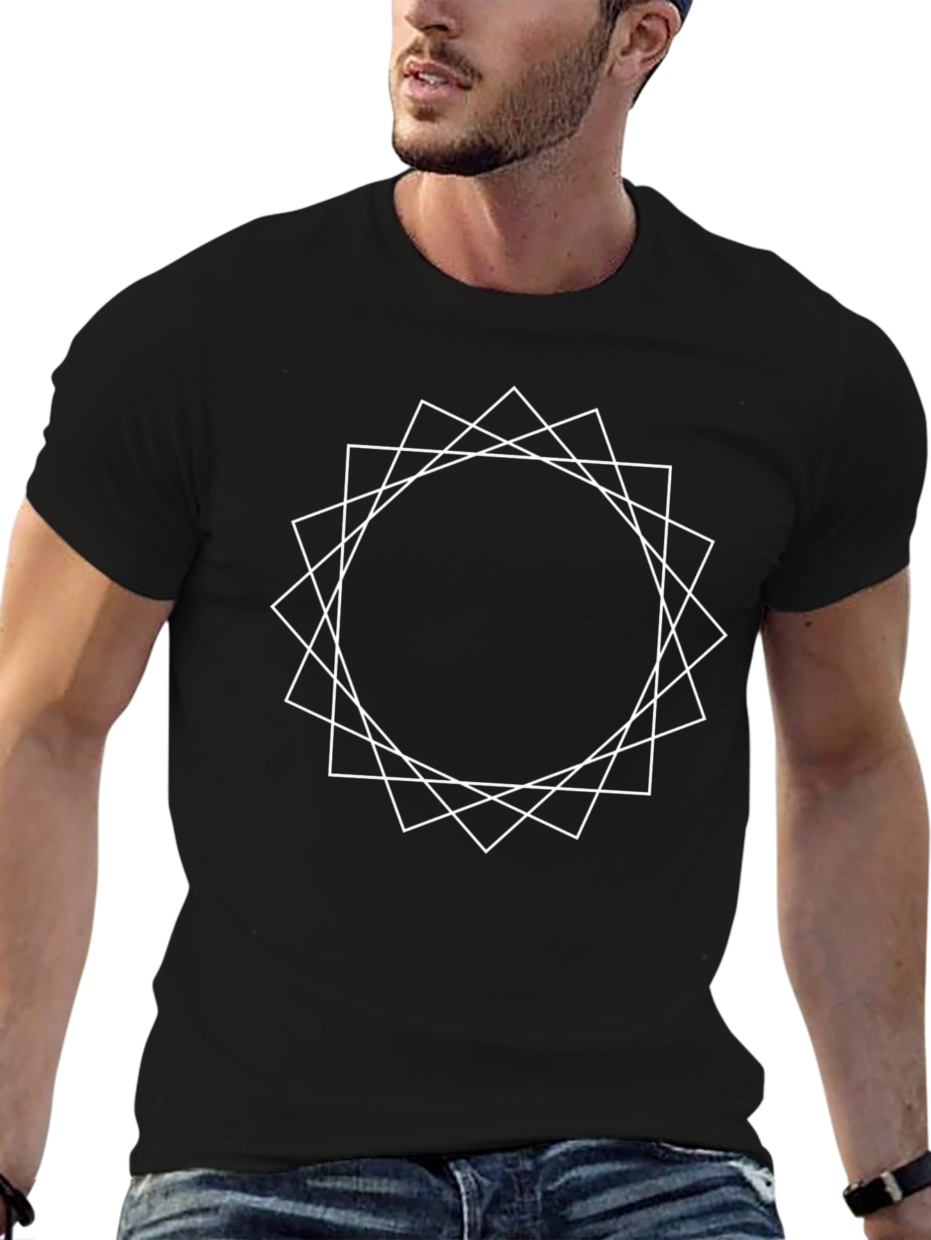 Geometric Graphic Print Black T-Shirt