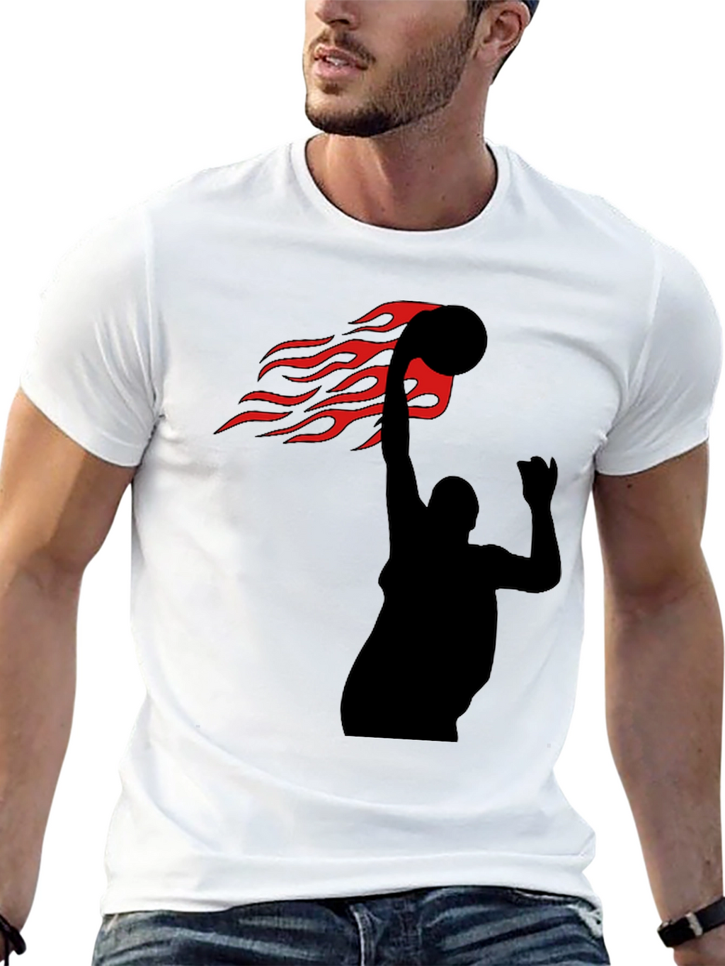 Flaming Basketball Slam Dunk Black T-Shirt