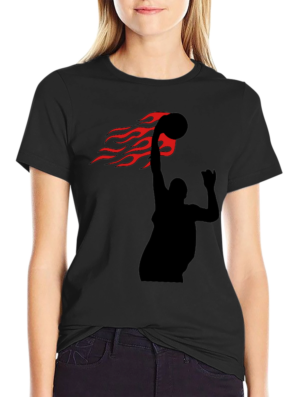 Flaming Basketball Slam Dunk Black T-Shirt