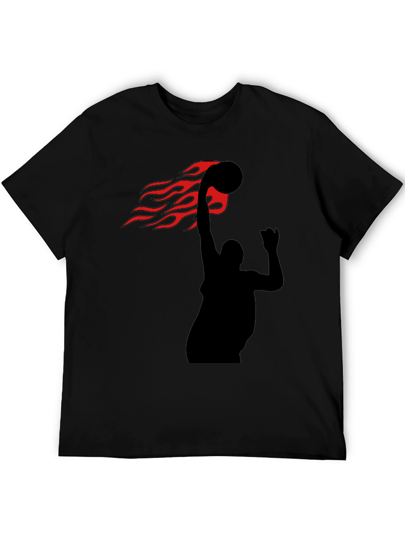 Flaming Basketball Slam Dunk Black T-Shirt
