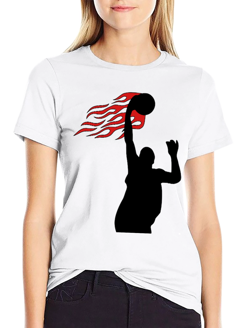 Flaming Basketball Slam Dunk Black T-Shirt