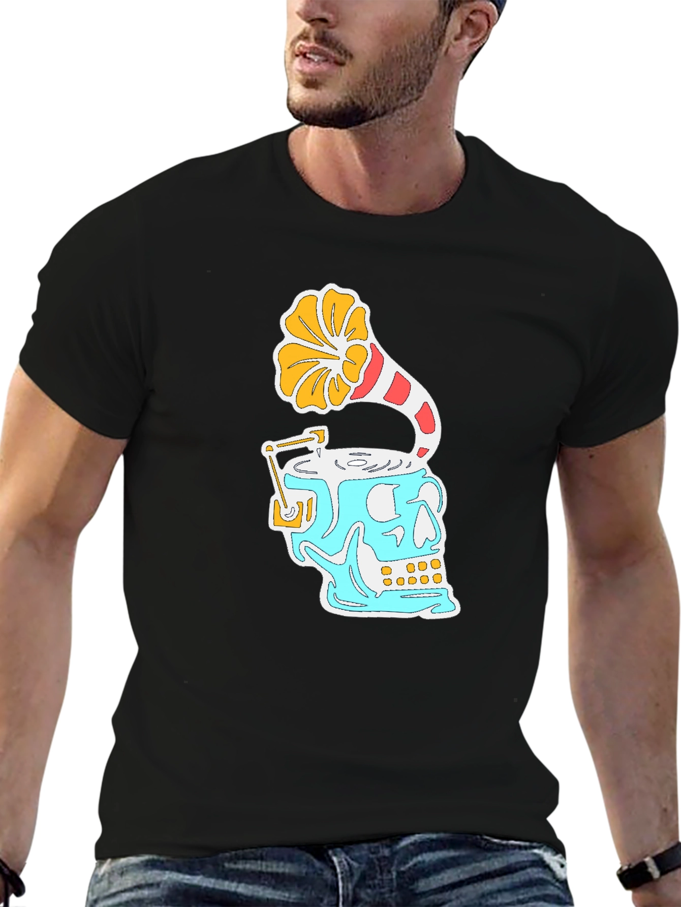 Skull Phonograph Black Graphic Tee