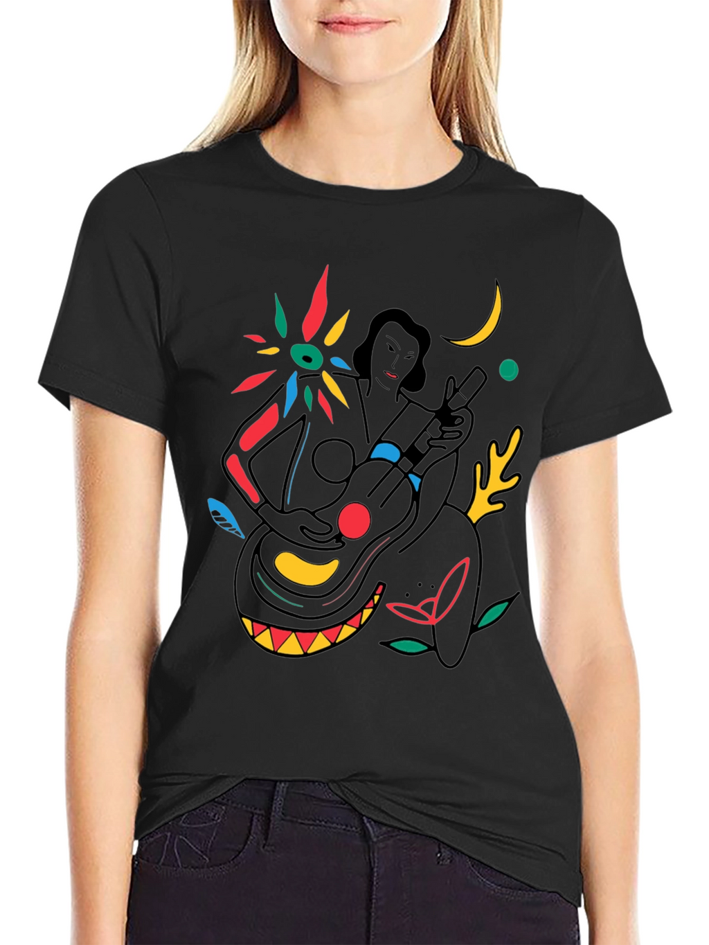Abstract Musician Graphic Tee - Stylish Black T-Shirt