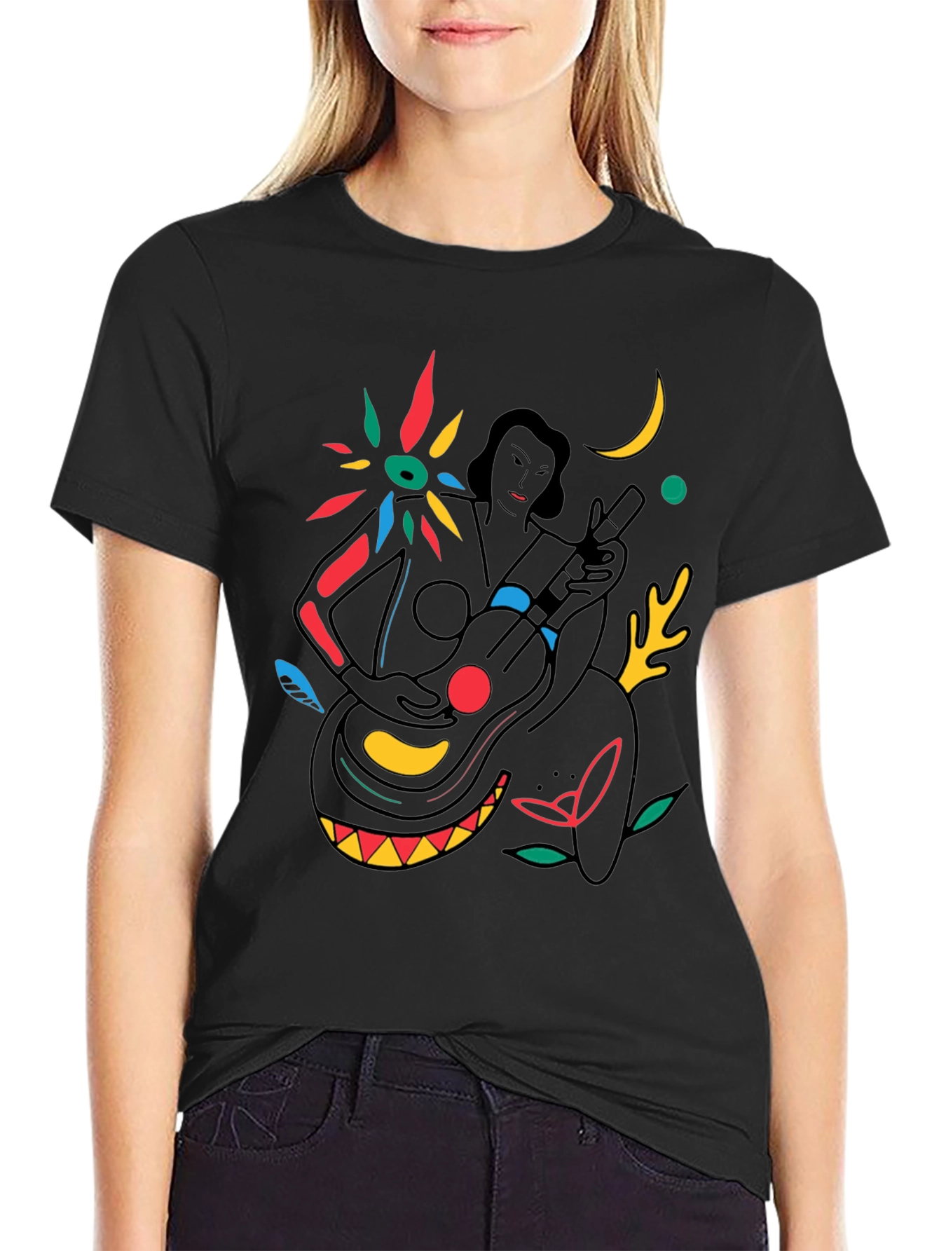 Abstract Musician Graphic Tee - Stylish Black T-Shirt