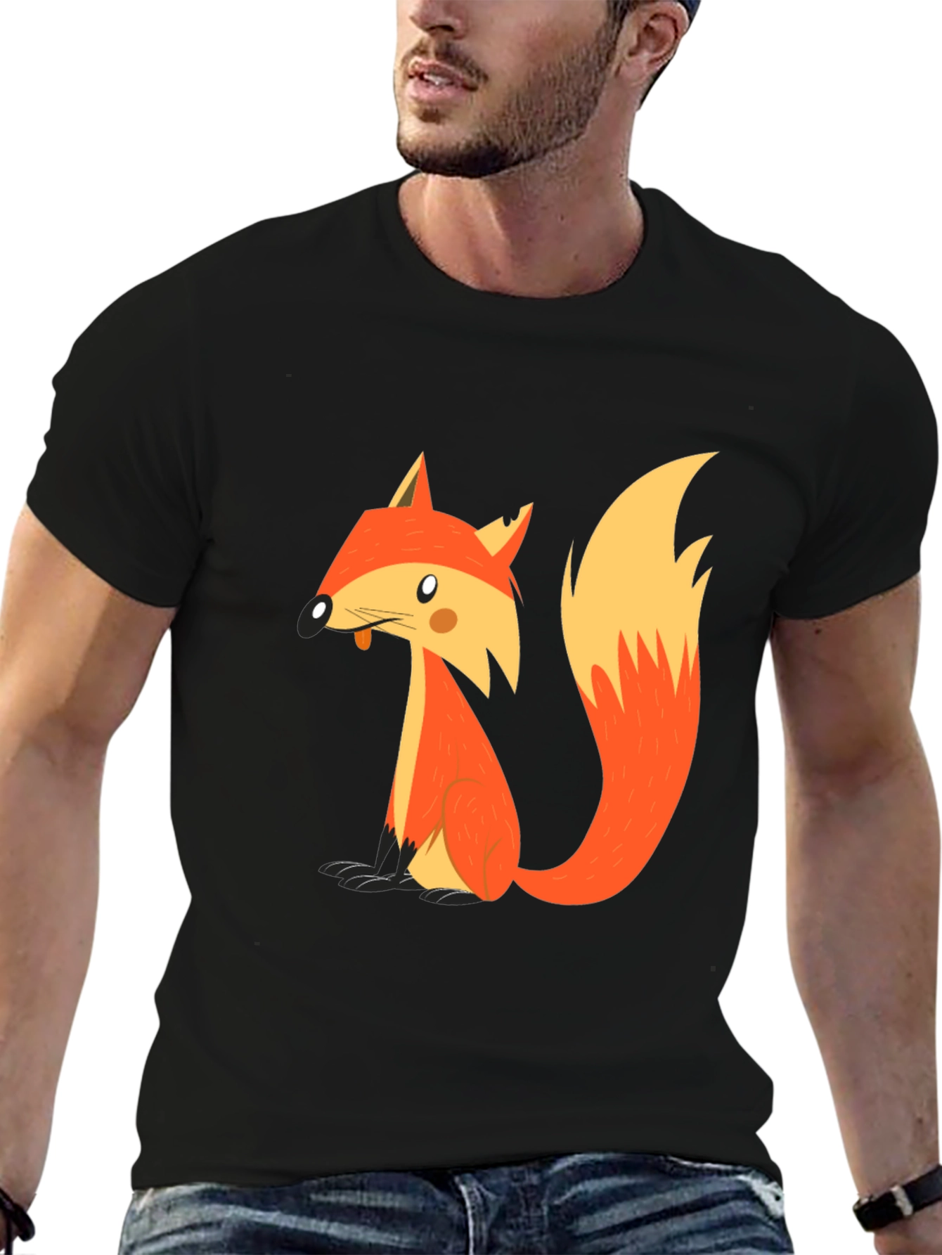 Cartoon Fox Graphic T-Shirt - Black
