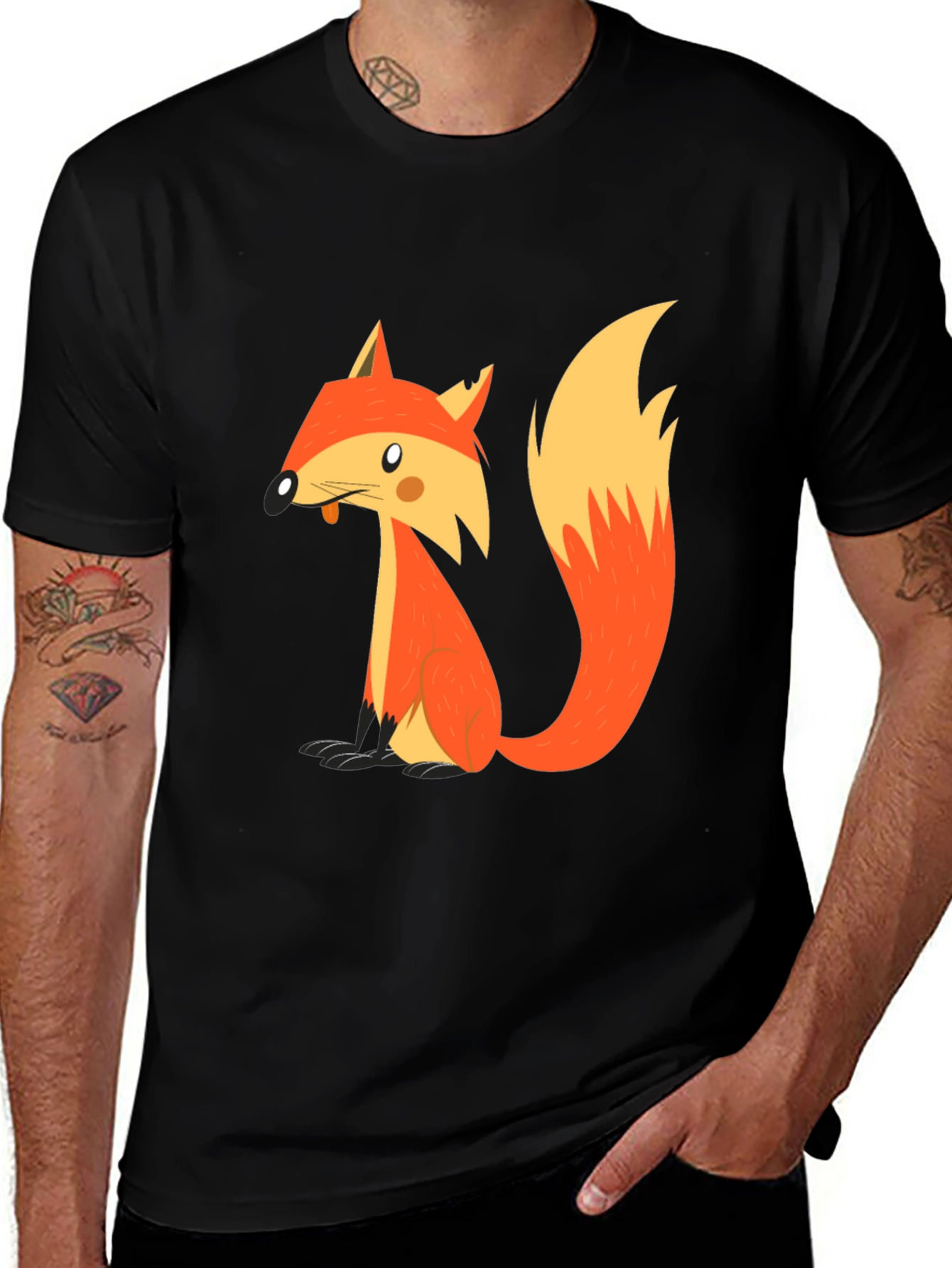 Cartoon Fox Graphic T-Shirt - Black