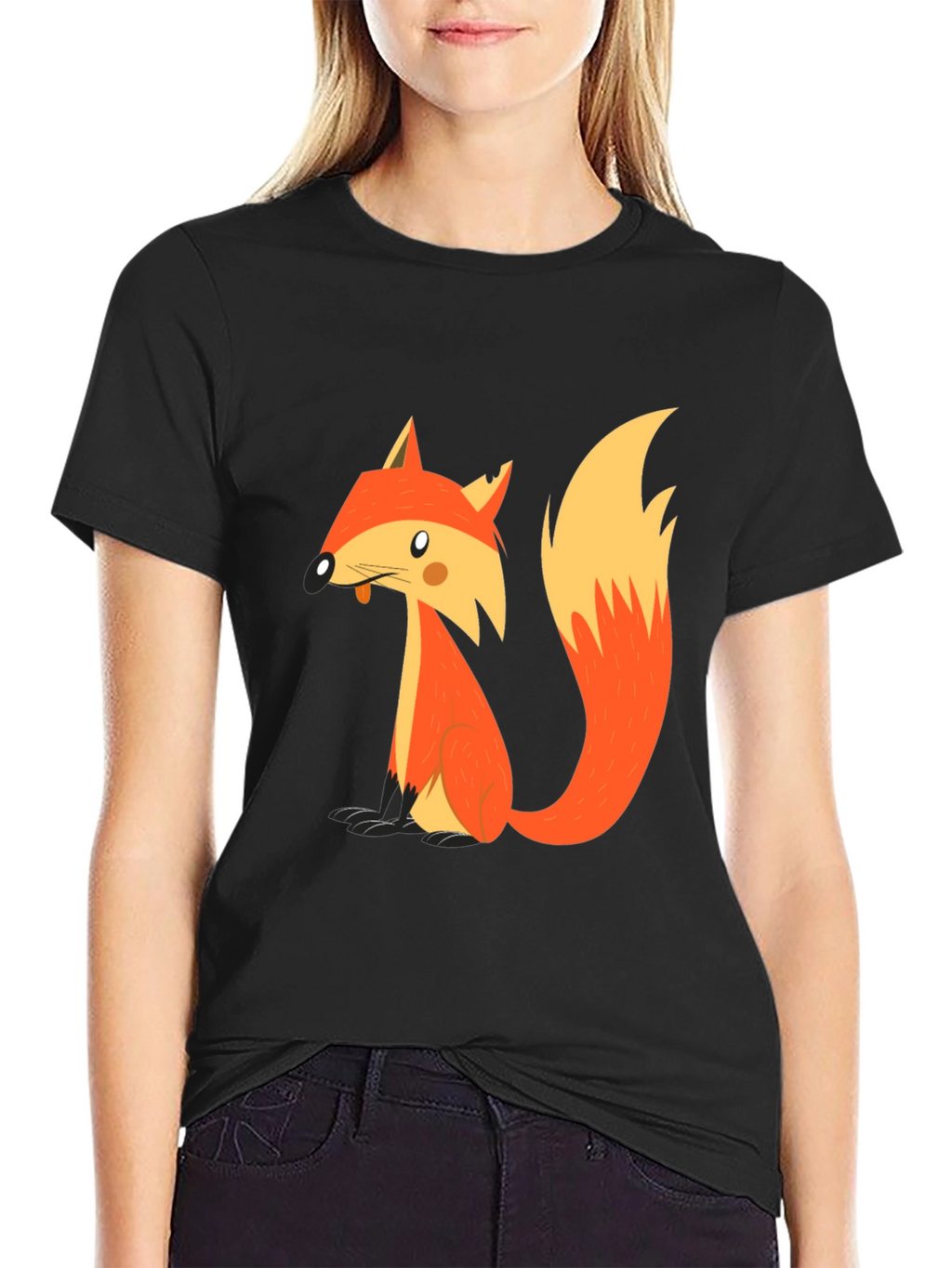 Cartoon Fox Graphic T-Shirt - Black