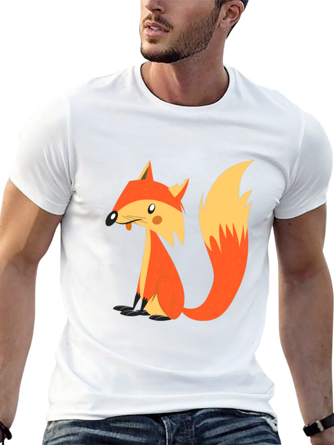 Cartoon Fox Graphic T-Shirt - Black
