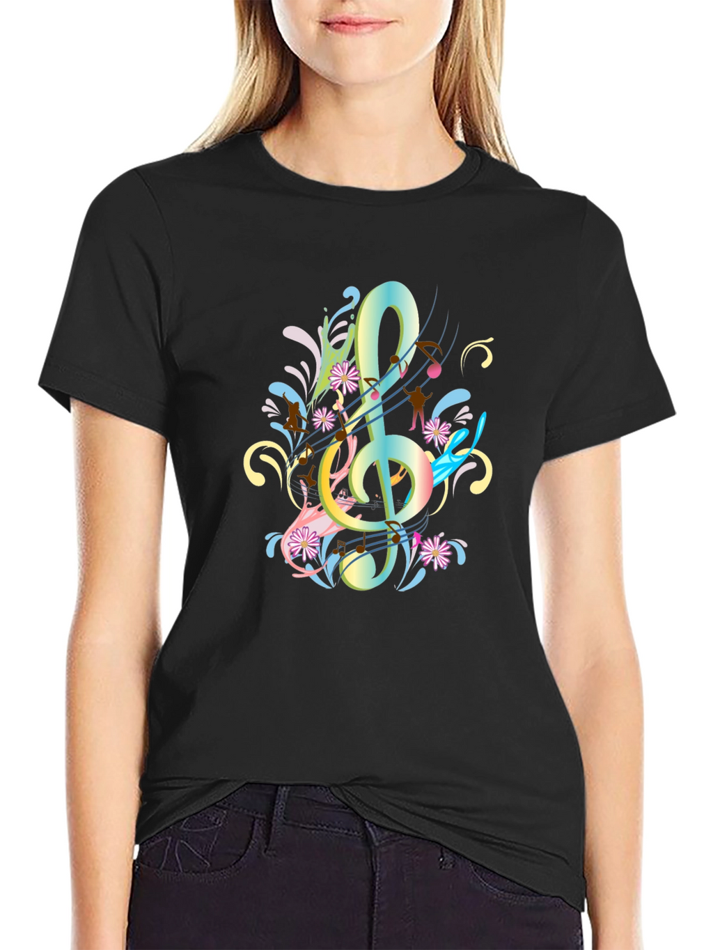 Musical Treble Clef Graphic Tee - Black