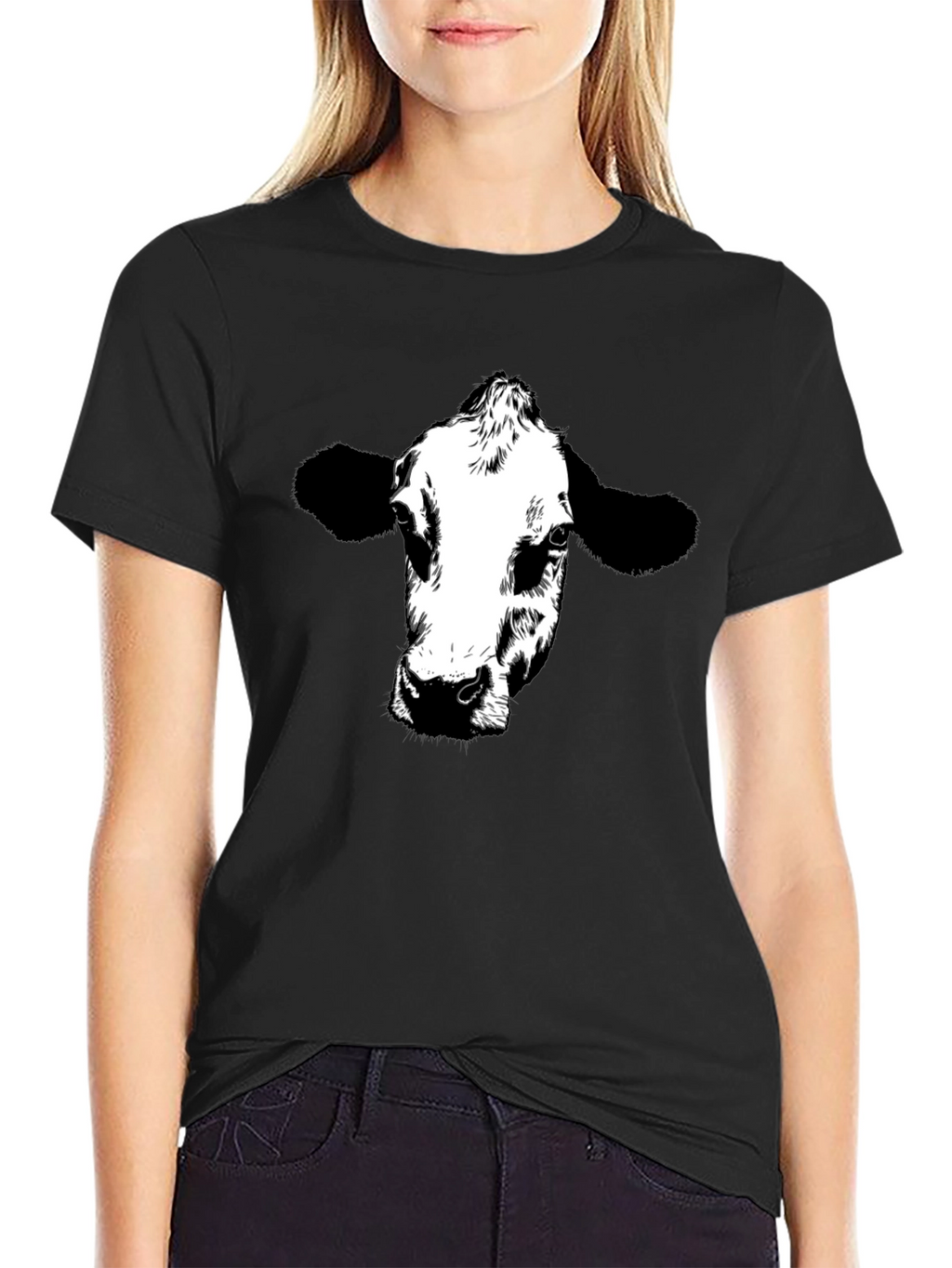 Cow Graphic Tee - Black Cotton T-Shirt