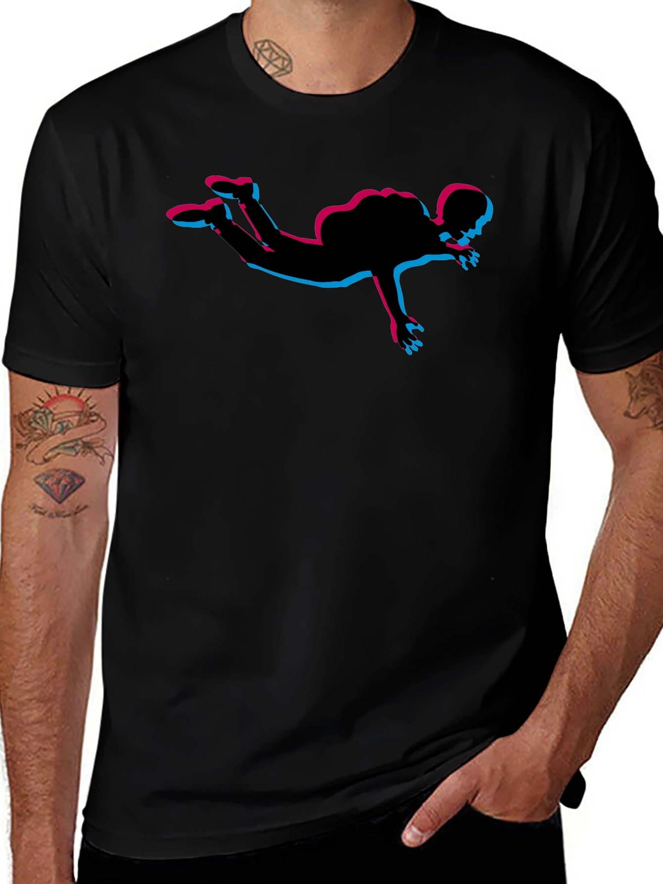 Skydiving Silhouette Graphic Tee - Black