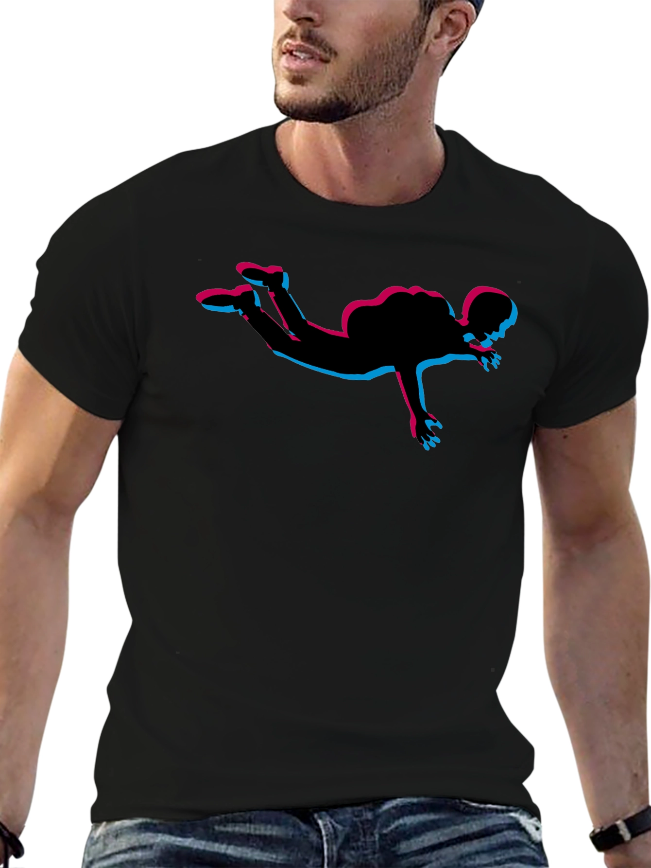 Skydiving Silhouette Graphic Tee - Black