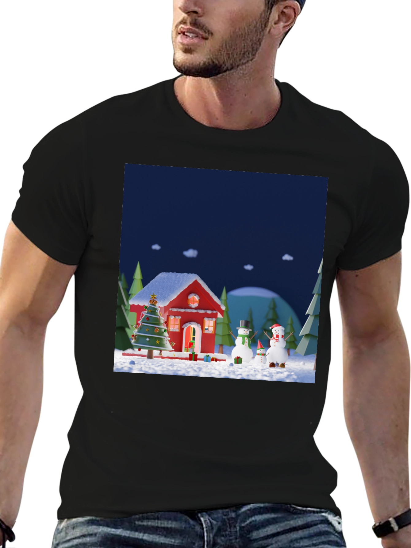 Festive Christmas T-Shirt with Holiday Scene