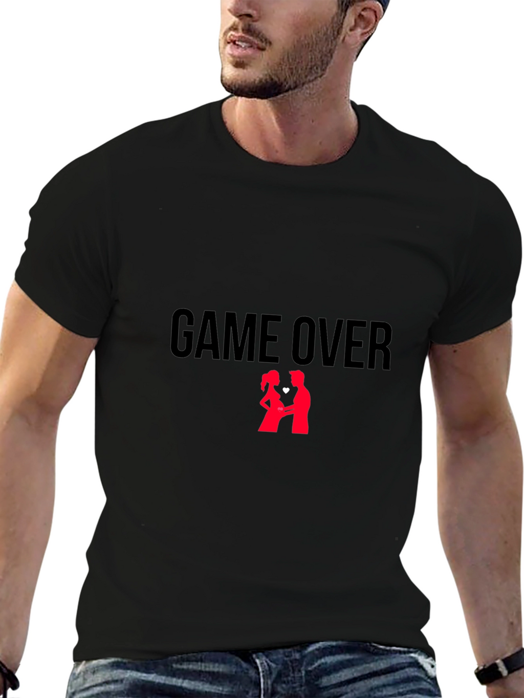 Game Over Couple T-Shirt - Black