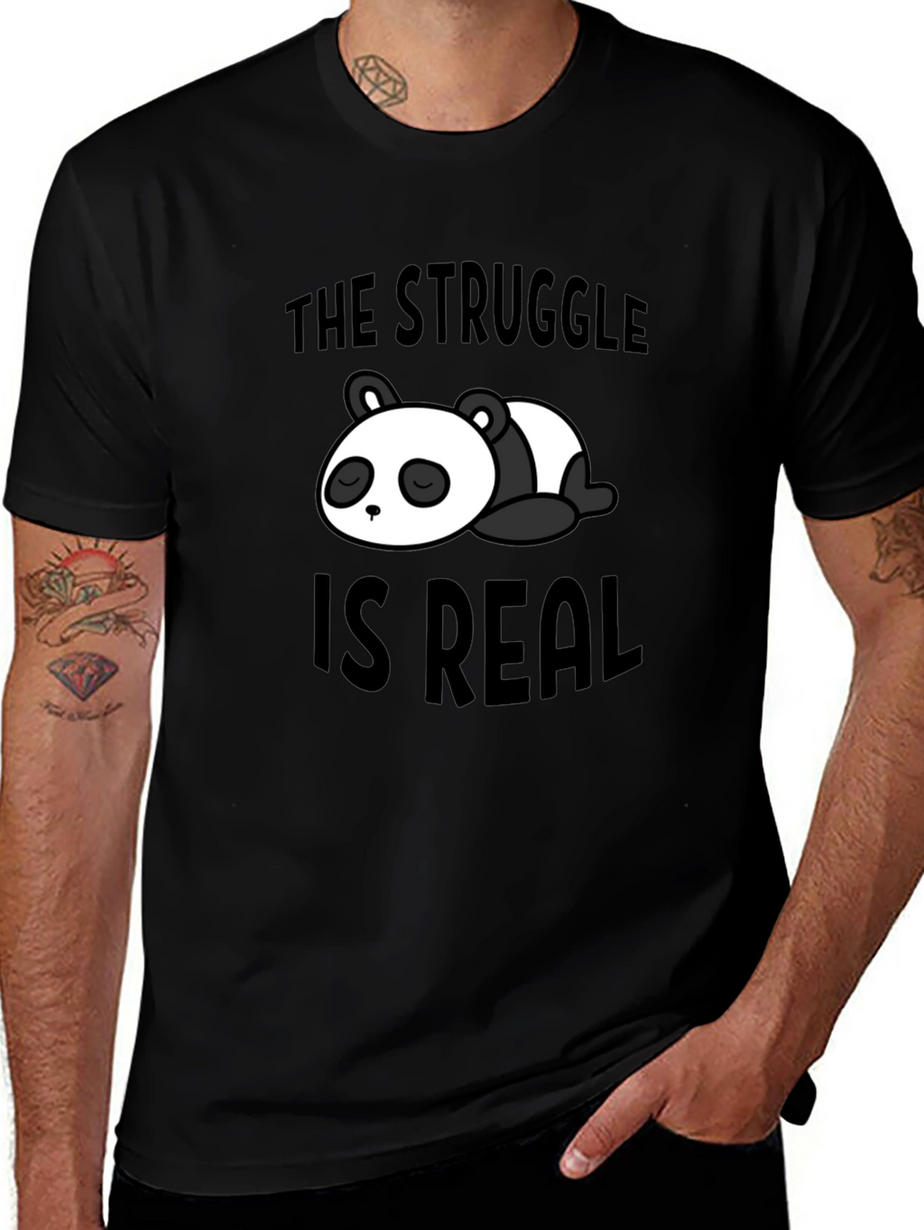 Struggle is Real Panda Graphic Black T-Shirt