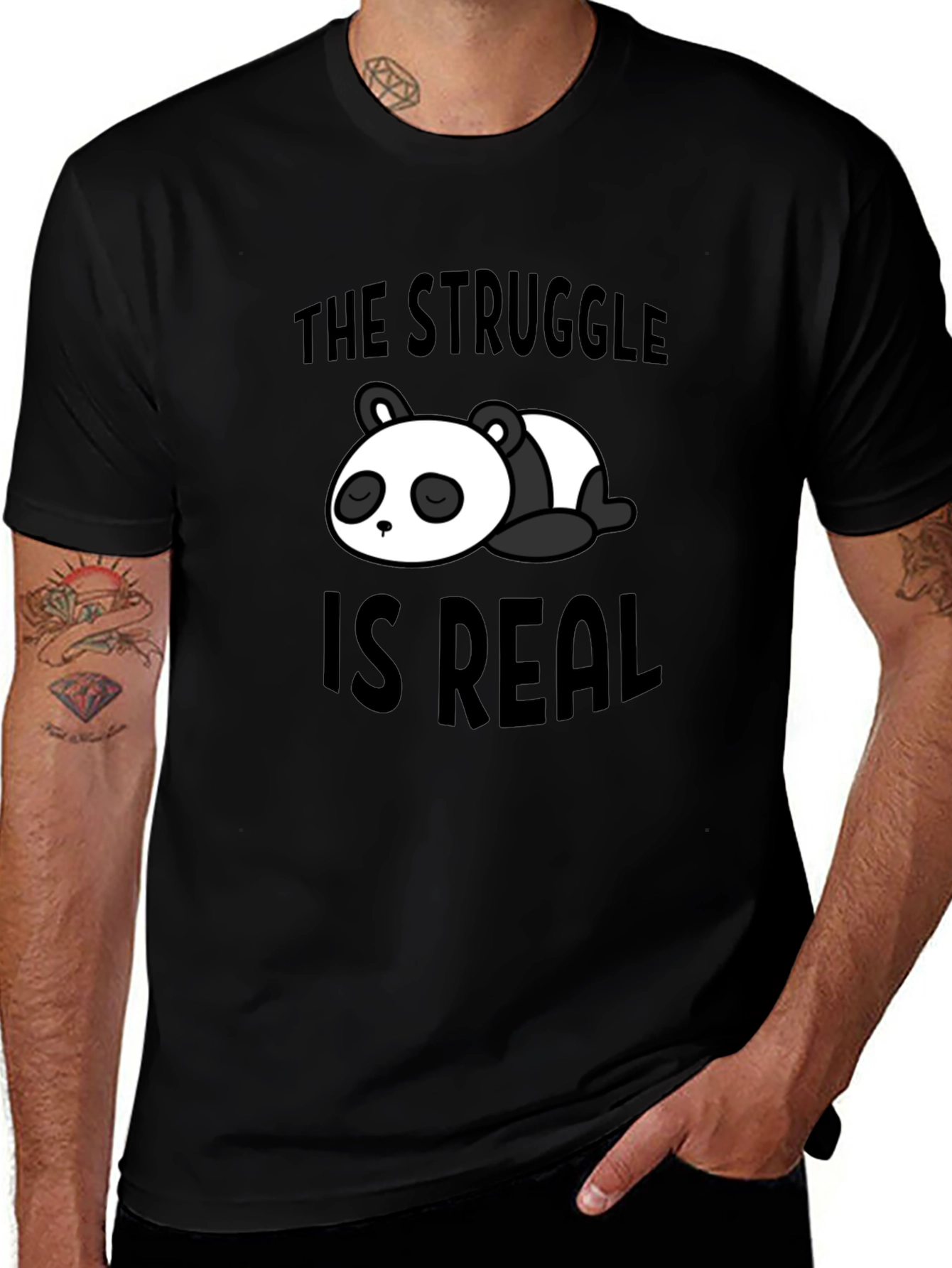 Struggle is Real Panda Graphic Black T-Shirt