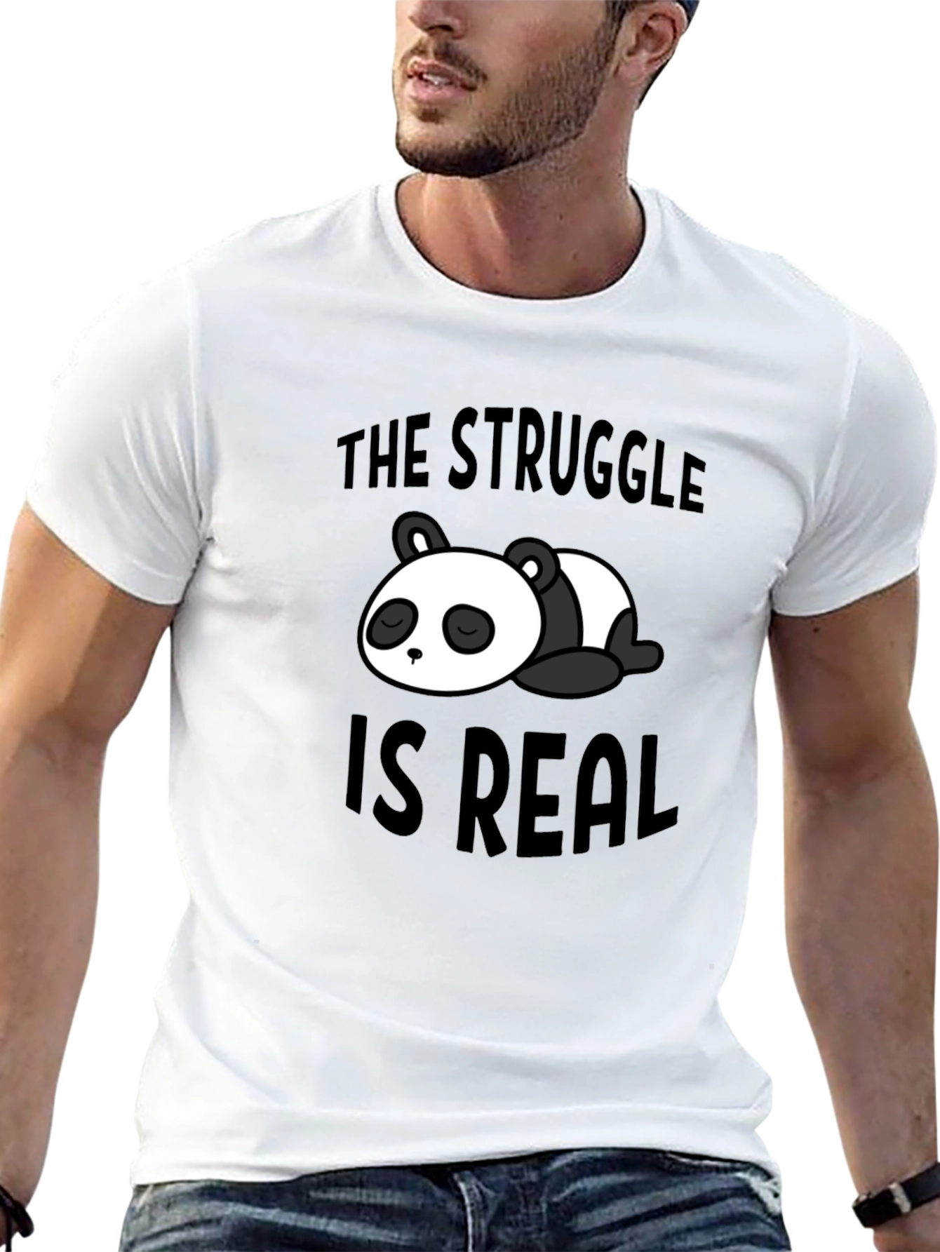 Struggle is Real Panda Graphic Black T-Shirt