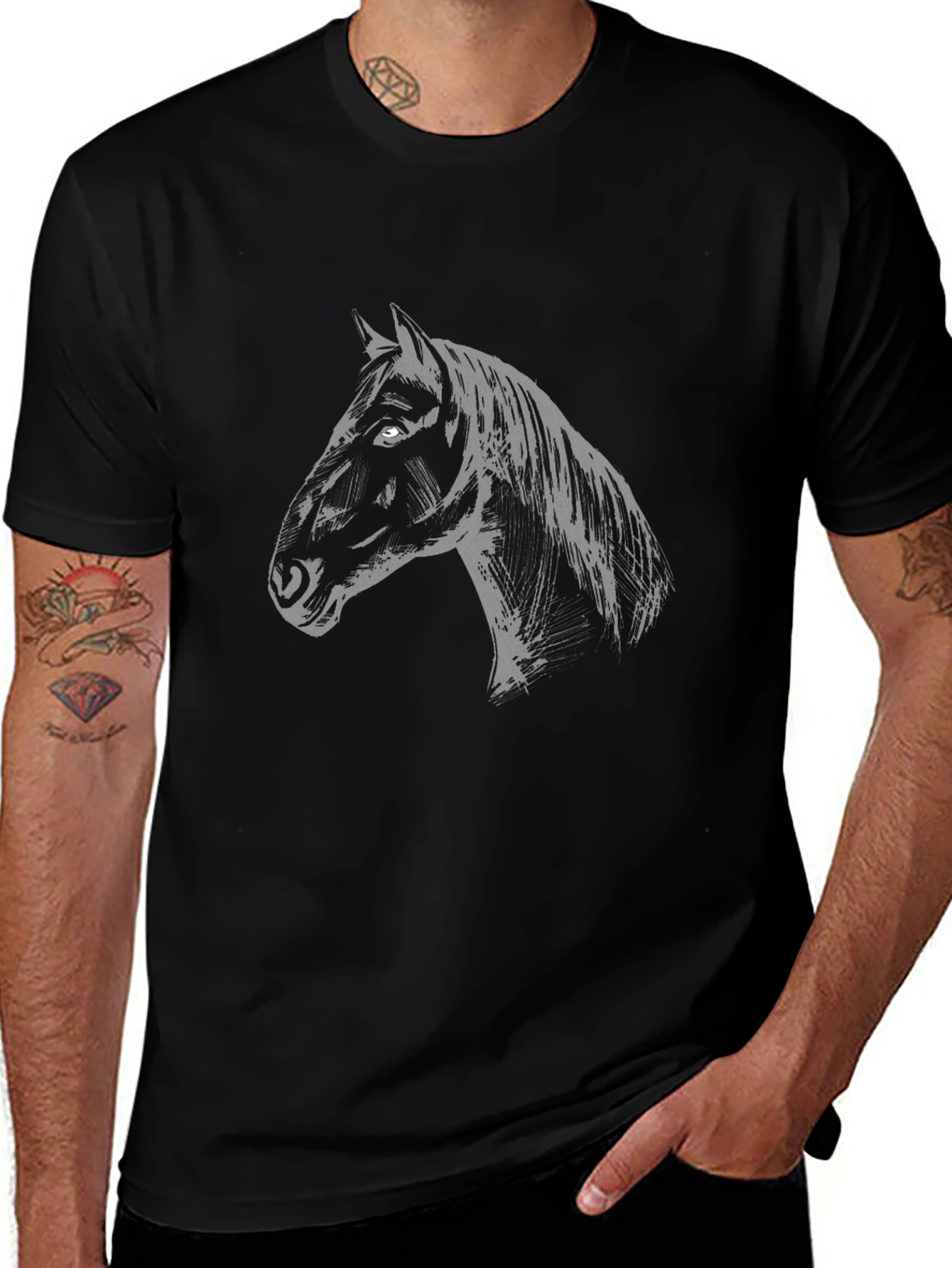 Mens Black Horse Graphic T-Shirt