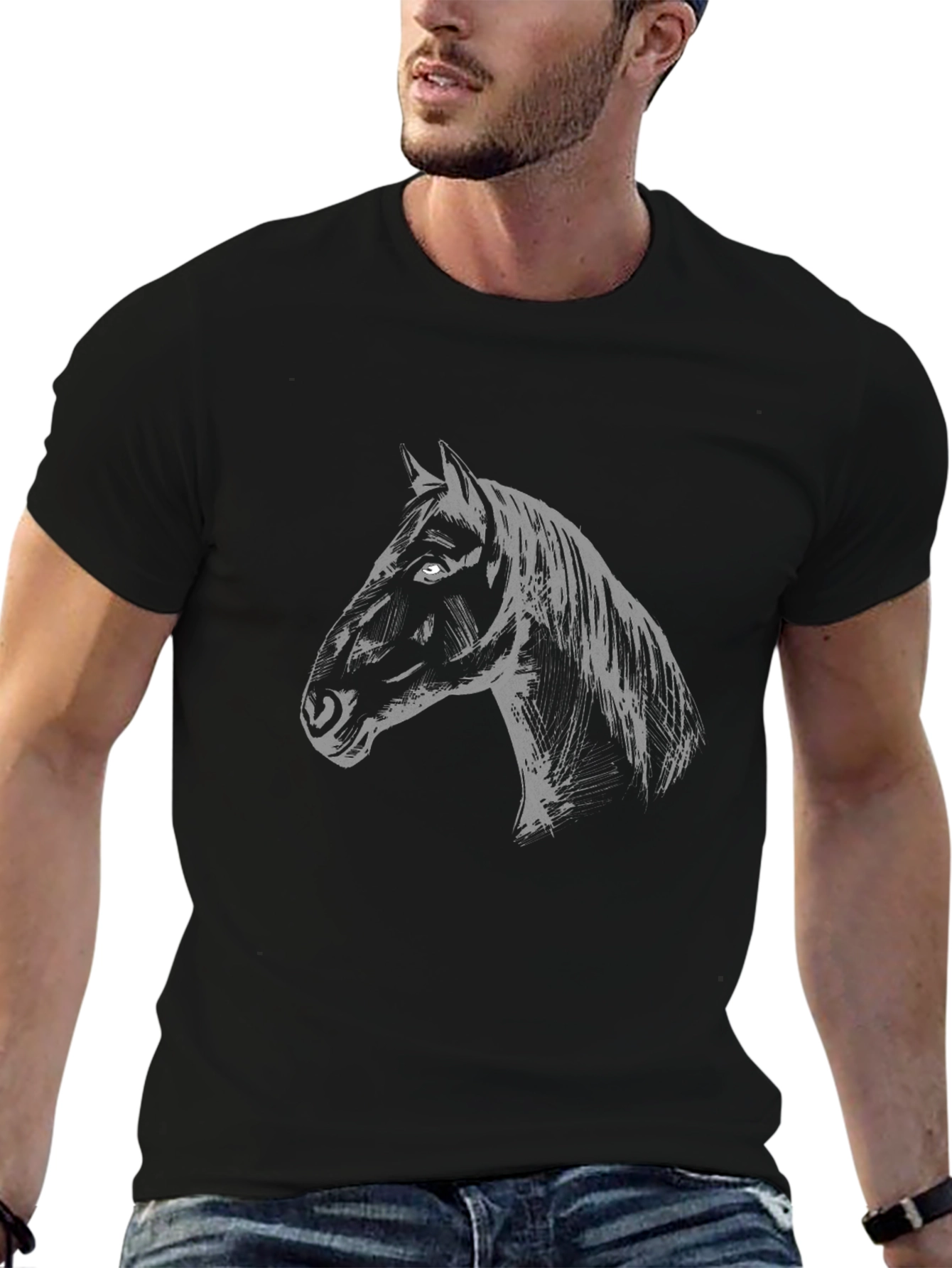 Mens Black Horse Graphic T-Shirt