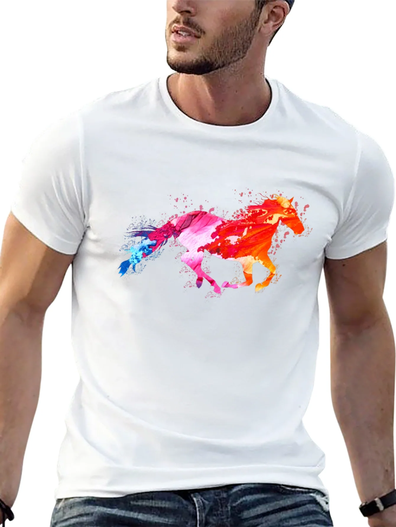 Colorful Horse Graphic Black T-Shirt