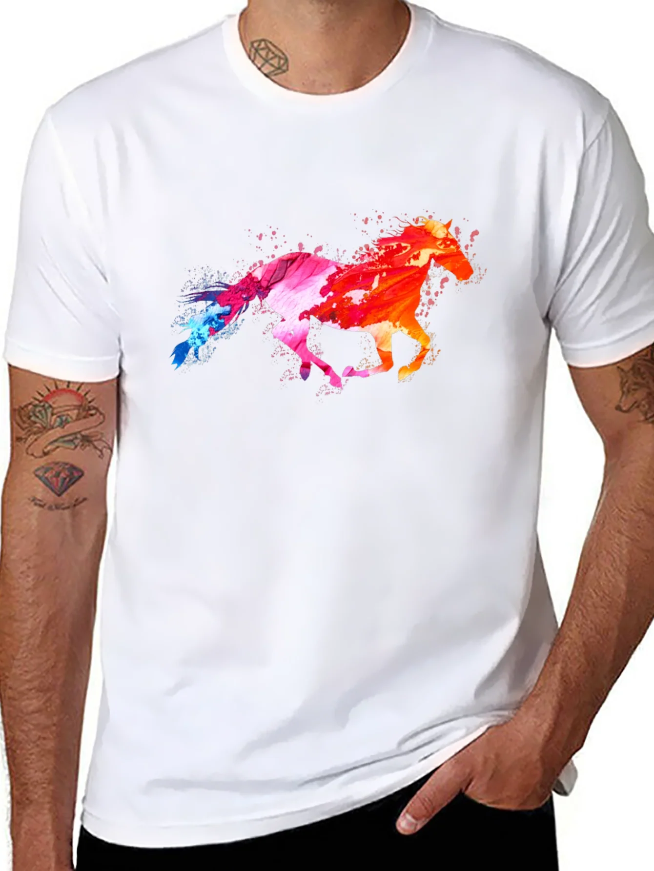 Colorful Horse Graphic Black T-Shirt