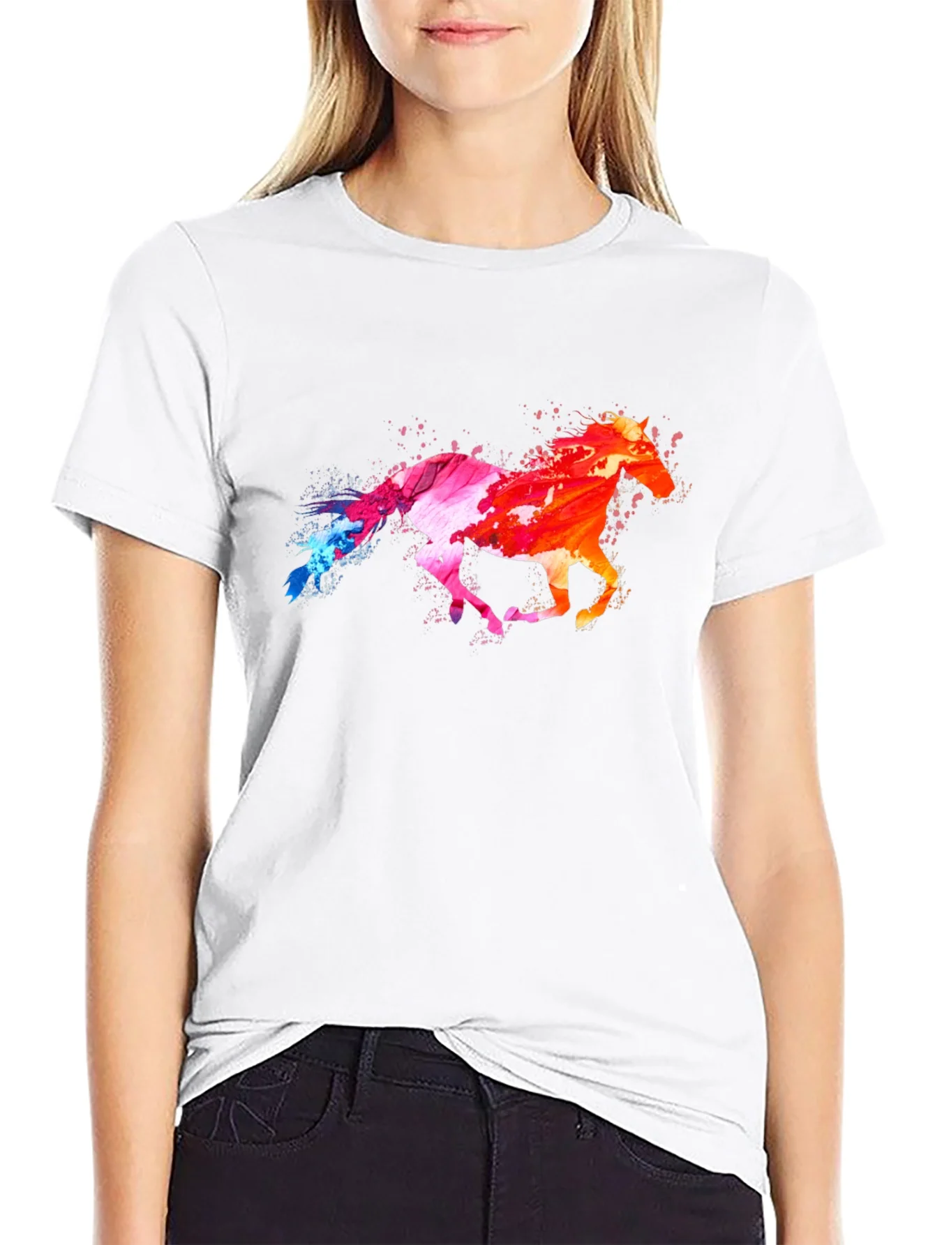 Colorful Horse Graphic Black T-Shirt