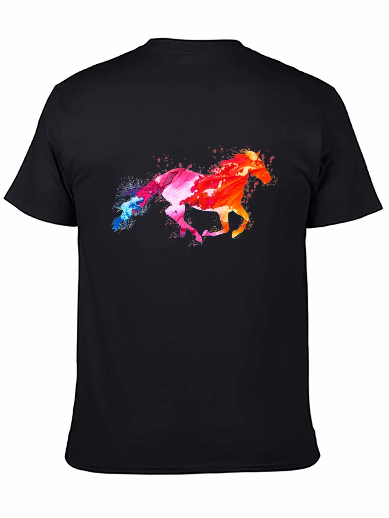Colorful Horse Graphic Black T-Shirt