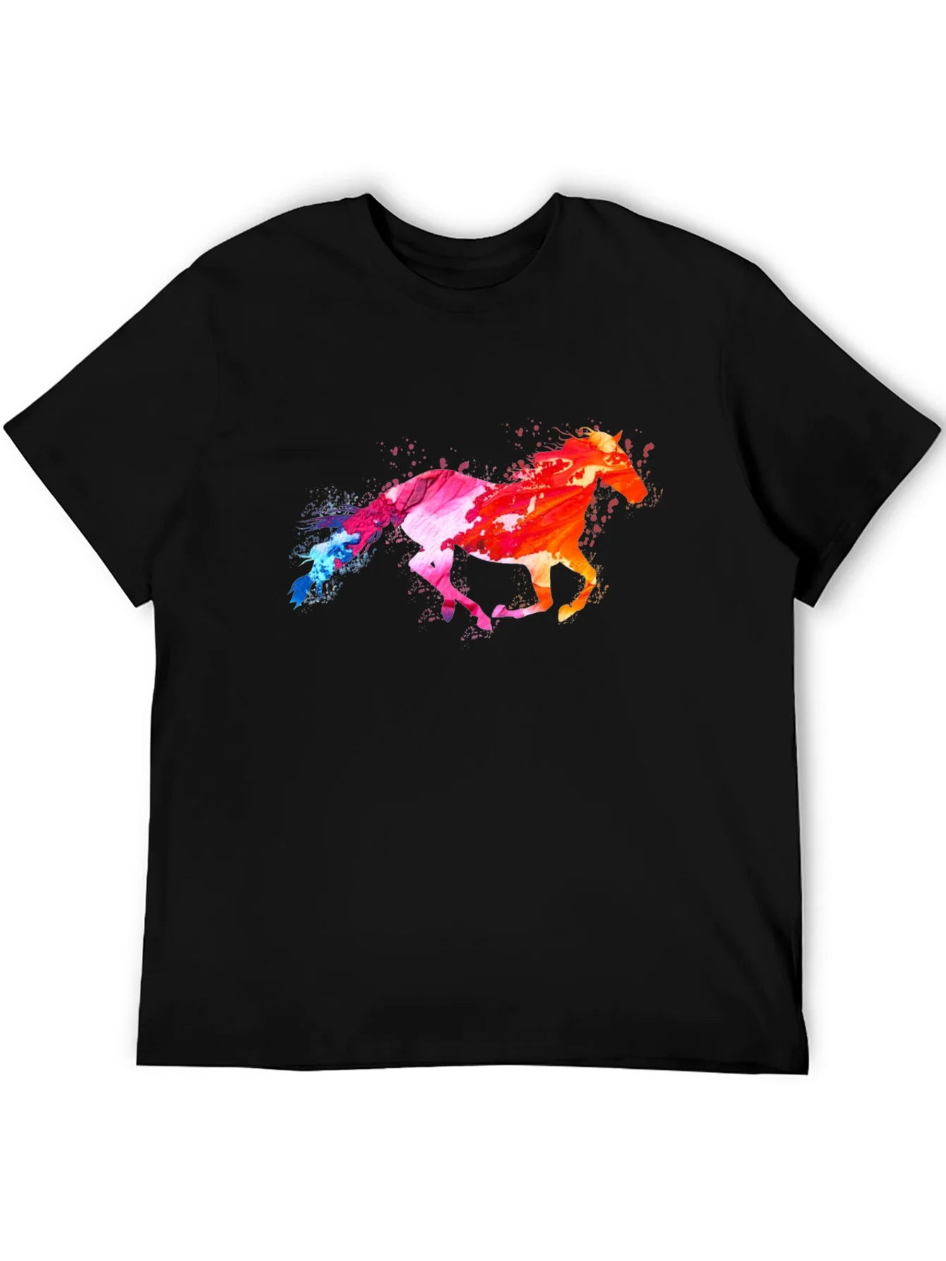 Colorful Horse Graphic Black T-Shirt