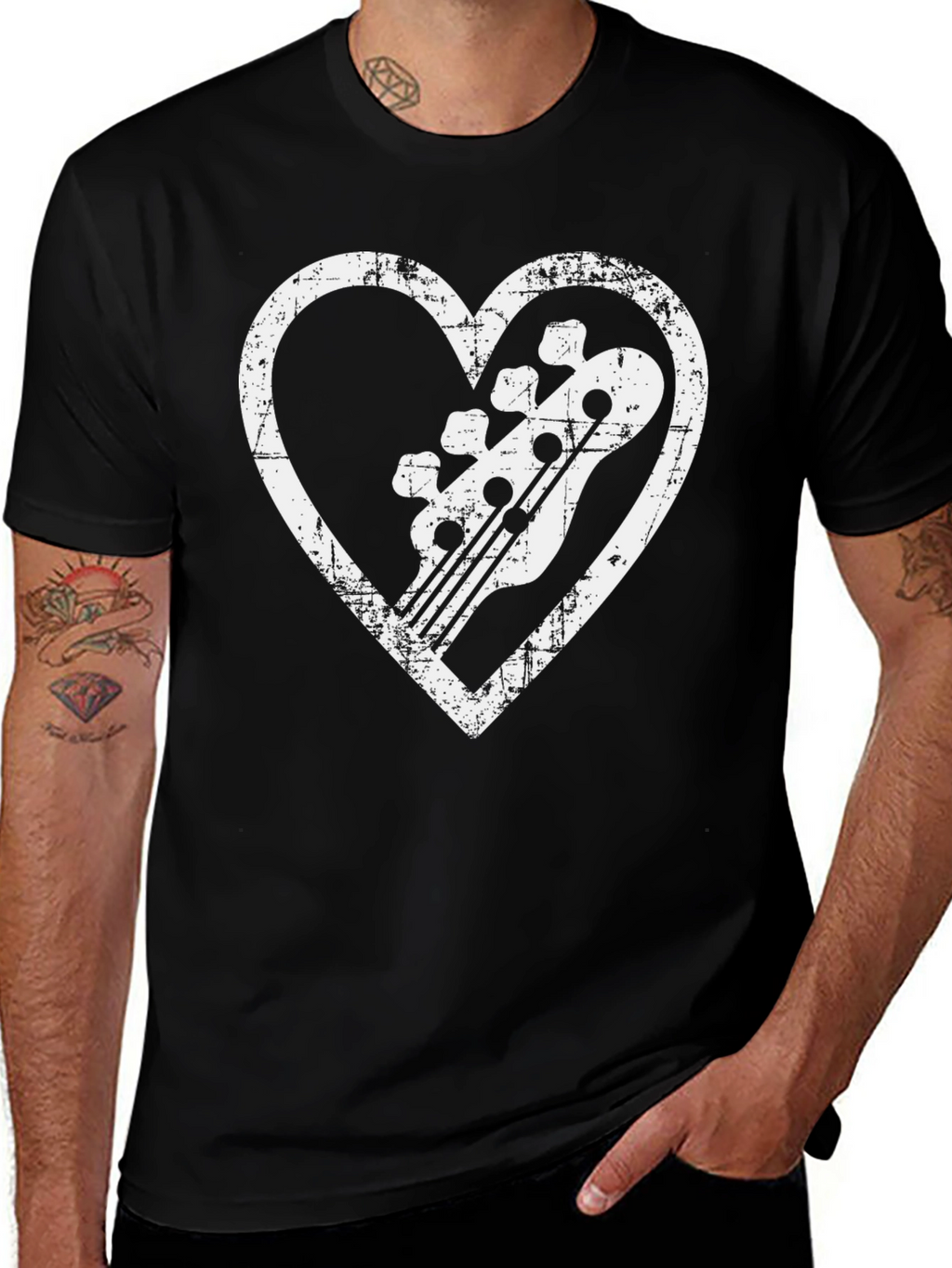 Bass Guitar Heart Graphic Tee - Musician T-Shirt