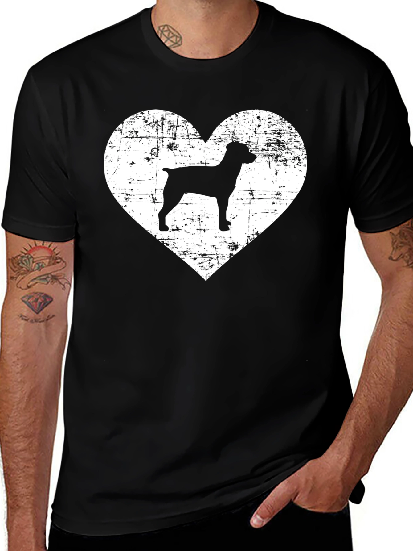 Dog Silhouette Heart T-Shirt - Black