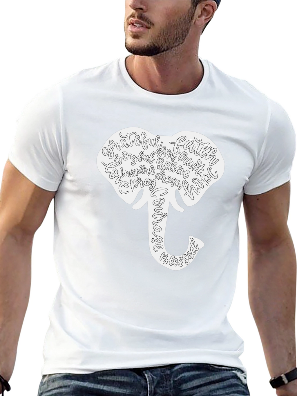 Elephant Word Art Graphic T-Shirt