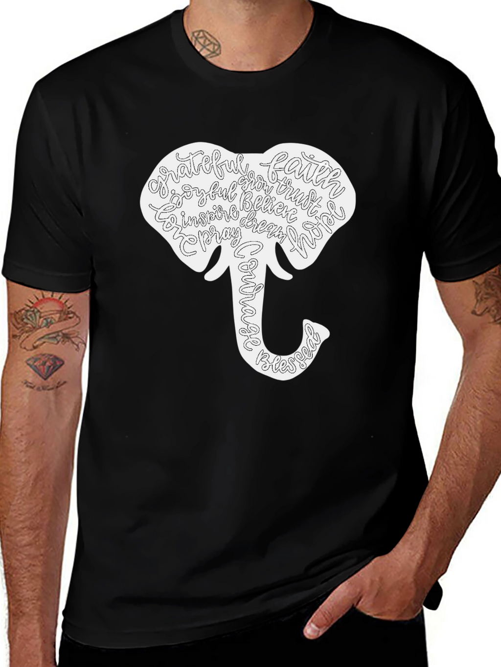 Elephant Word Art Graphic T-Shirt