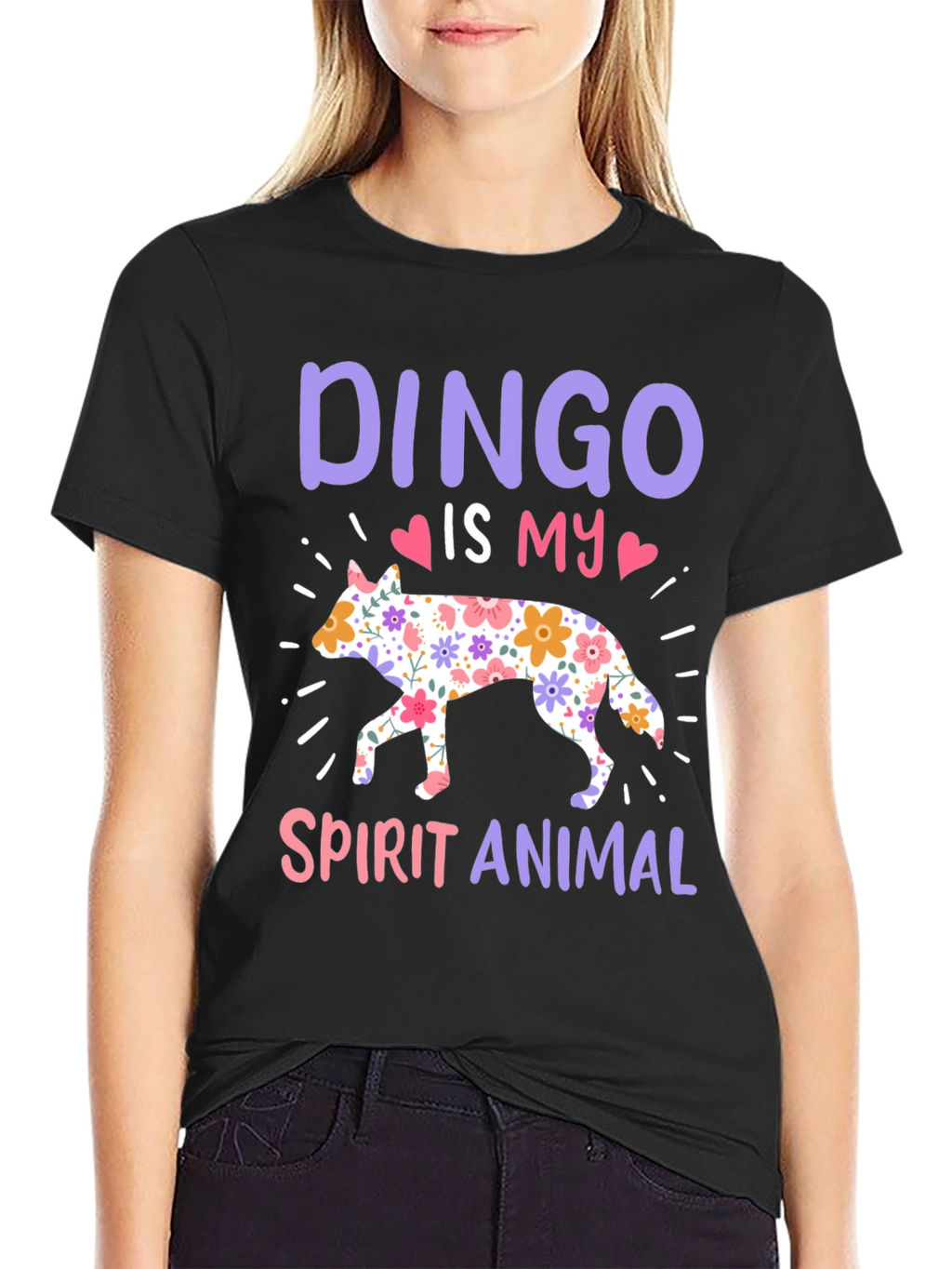 Dingo Spirit Animal Floral Design T-Shirt