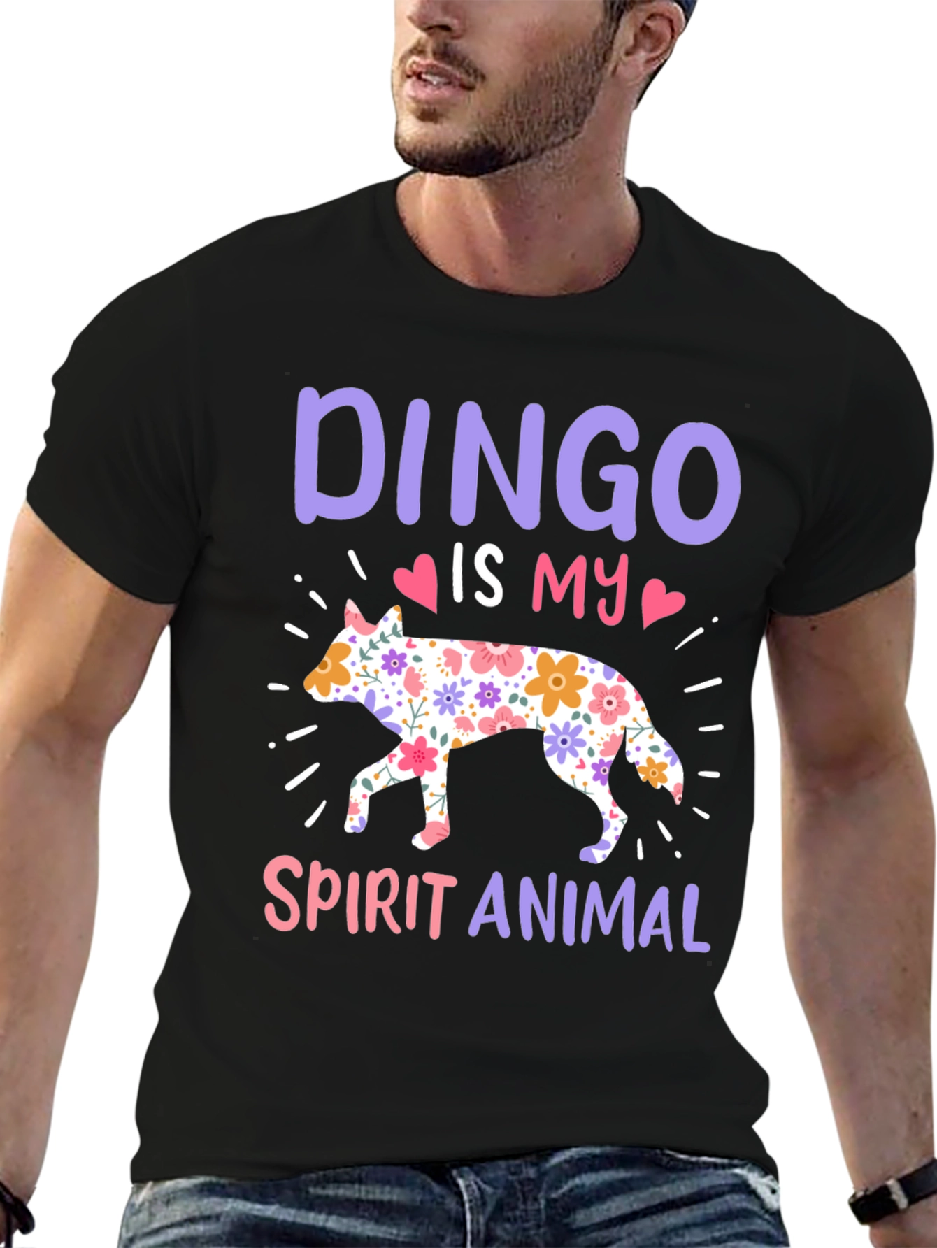 Dingo Spirit Animal Floral Design T-Shirt