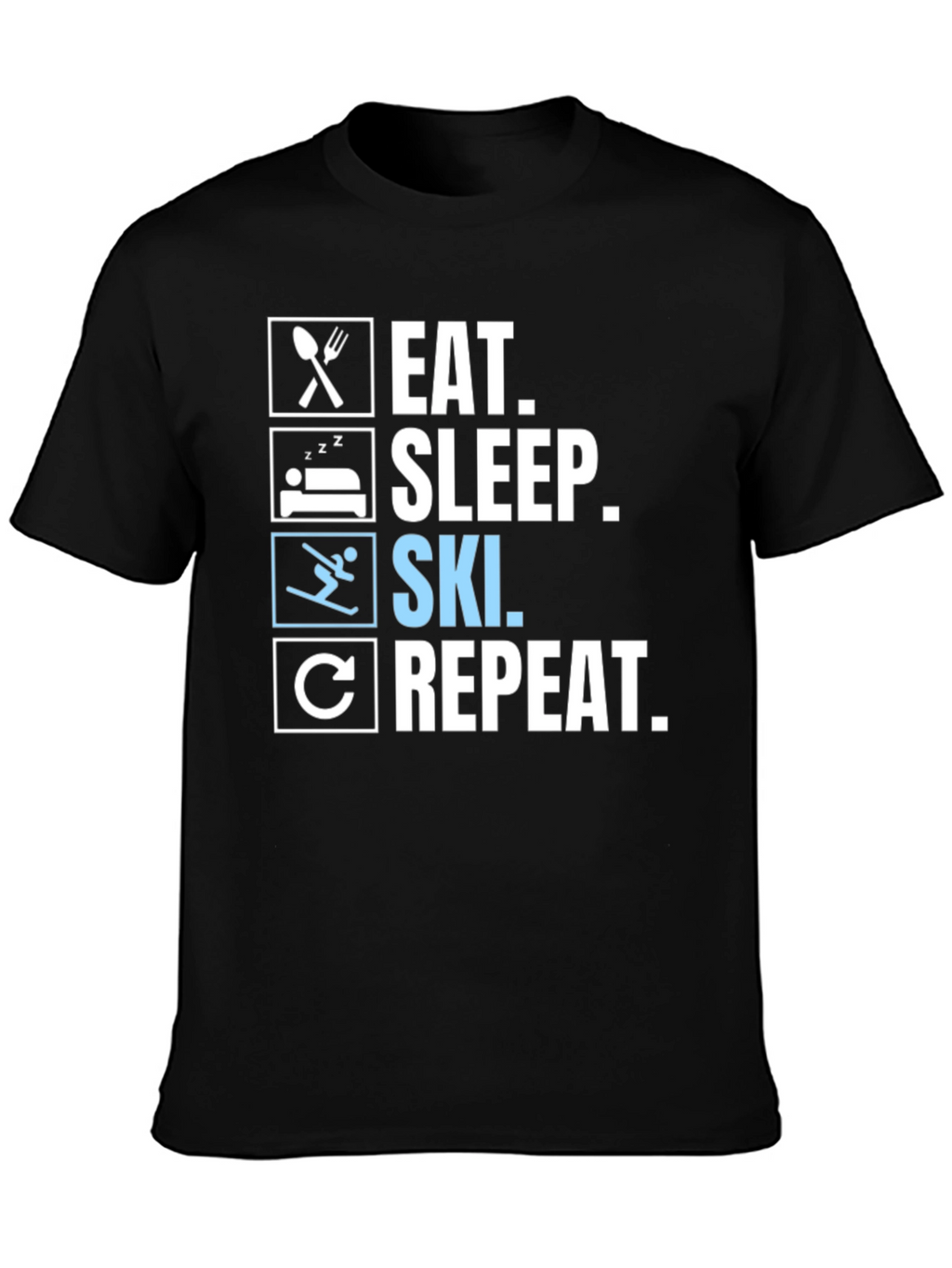 Eat Sleep Ski Repeat Black T-Shirt