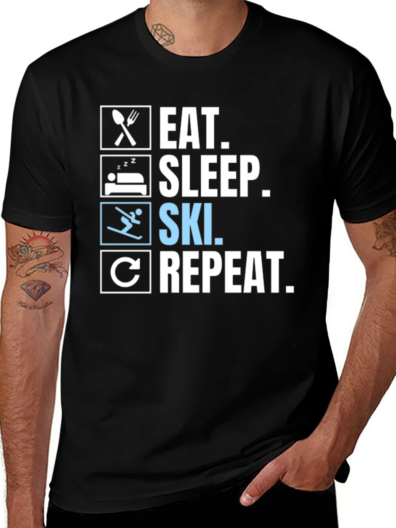 Eat Sleep Ski Repeat Black T-Shirt