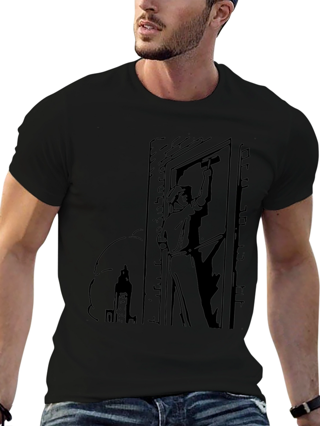 Worker Graphic Tee - Black Cotton Blend