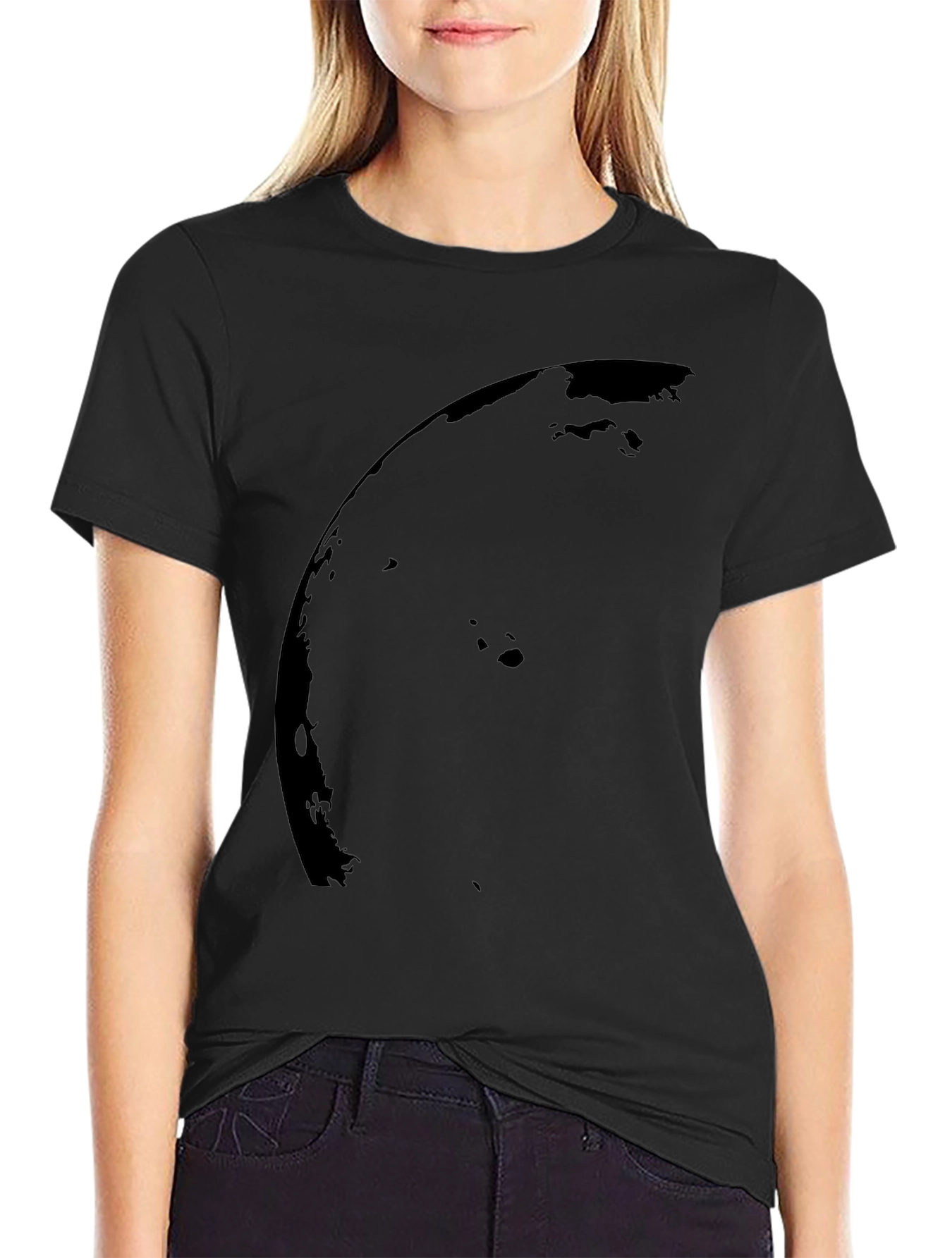 Black Graphic Tee - Curved Design Mens Casual Shirt