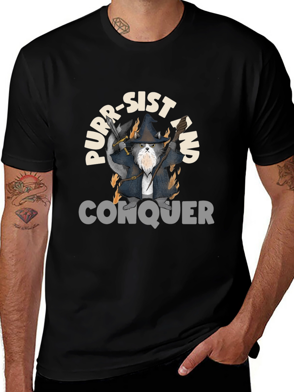 Purr-Sist and Conquer Black T-Shirt