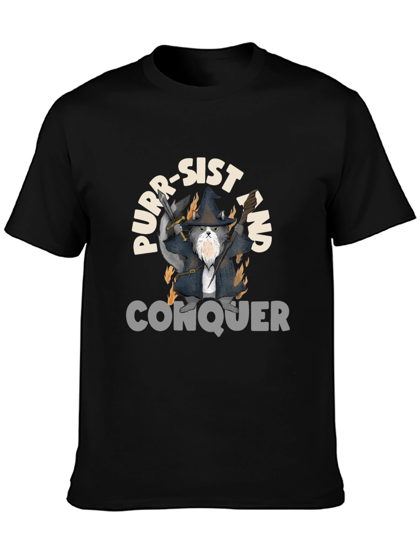 Purr-Sist and Conquer Black T-Shirt