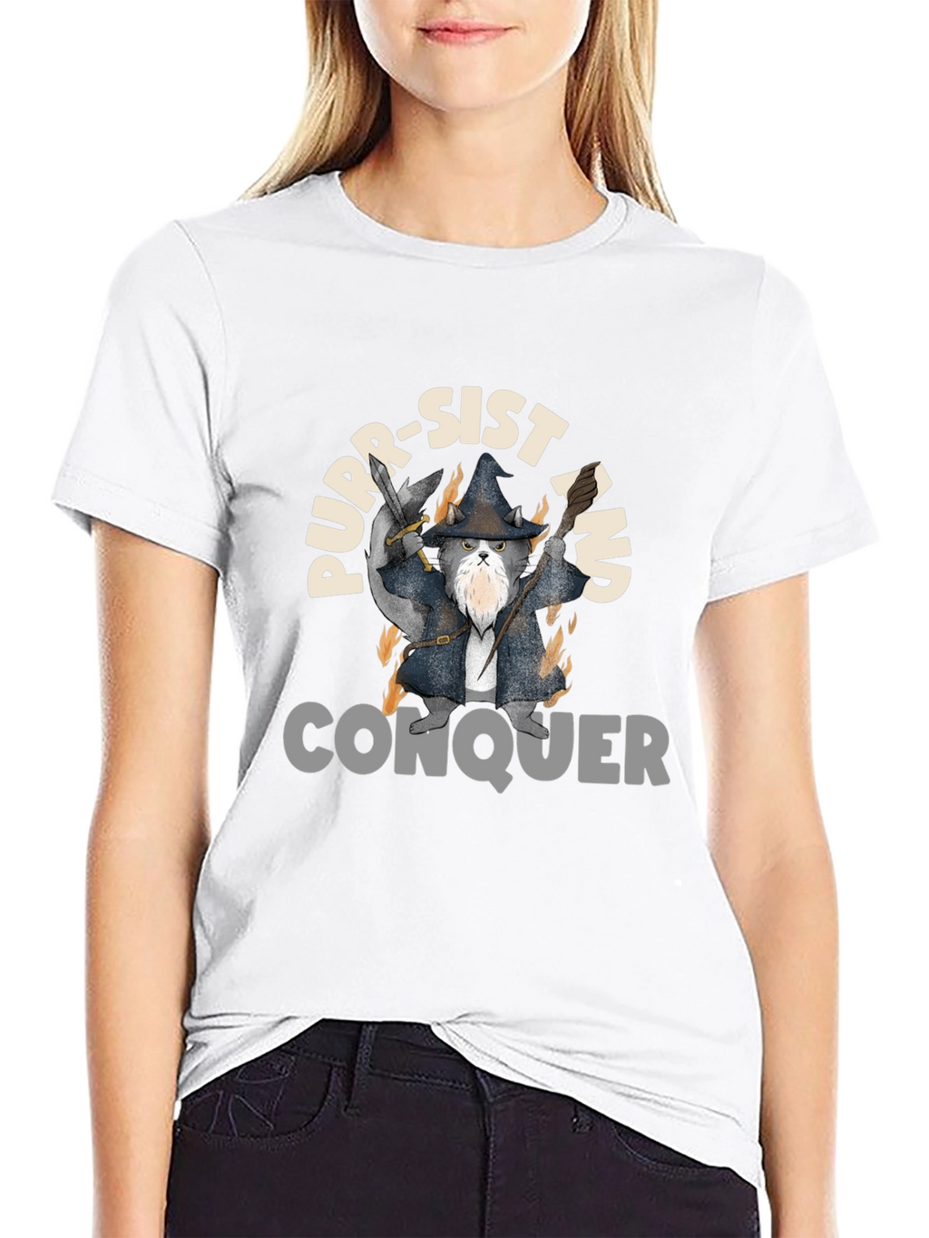 Purr-Sist and Conquer Black T-Shirt