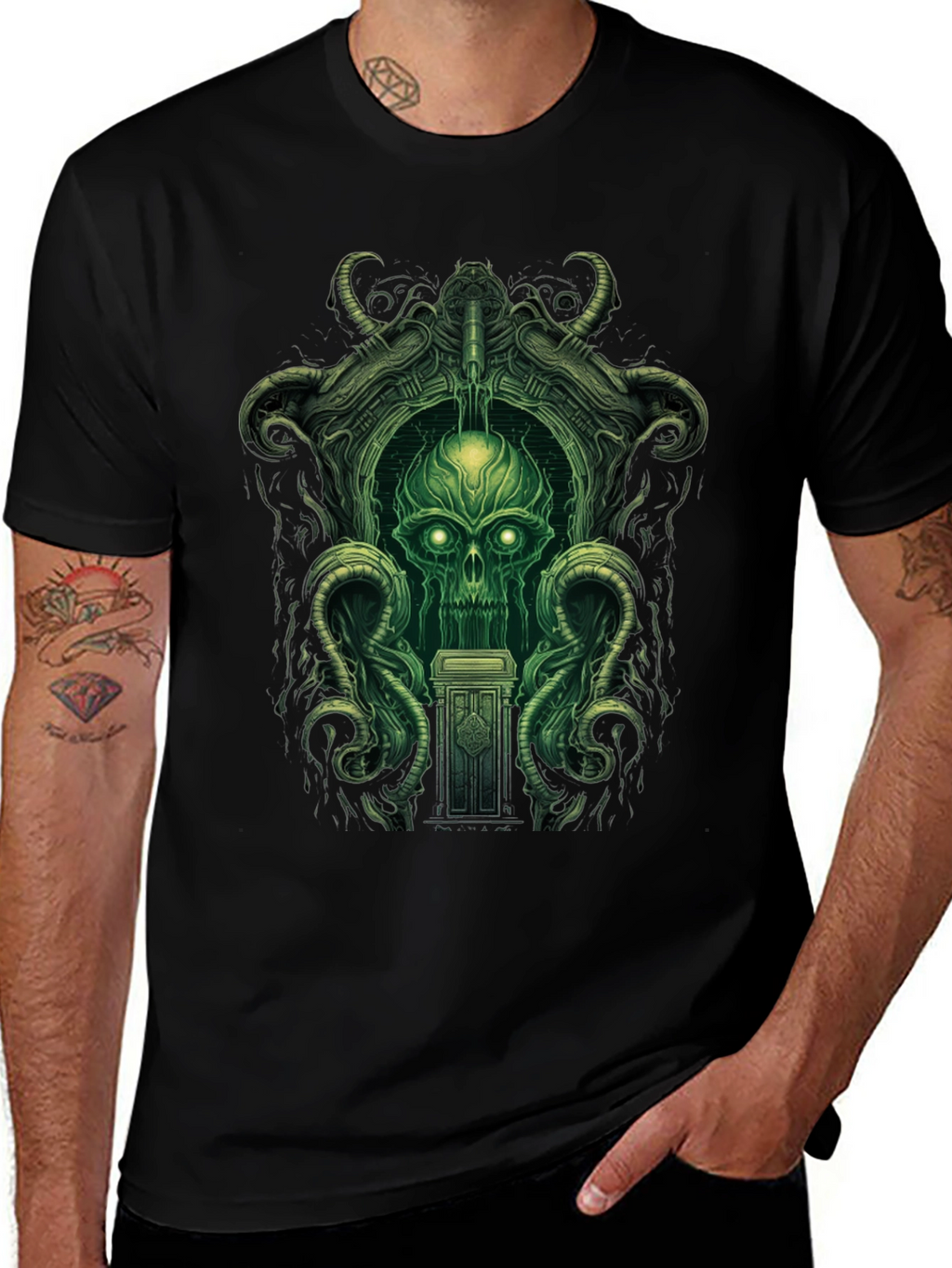 Eerie Green Skull Graphic Tee