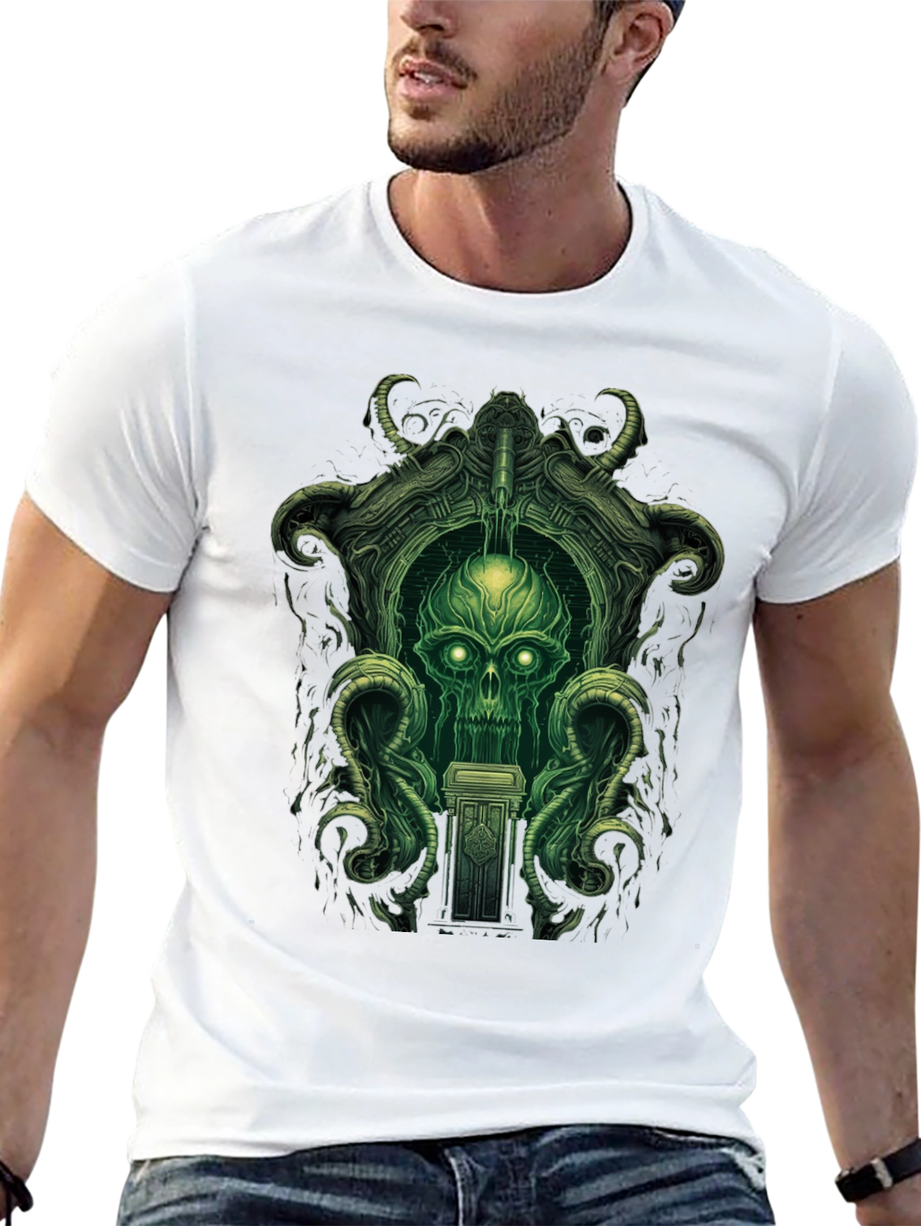 Eerie Green Skull Graphic Tee