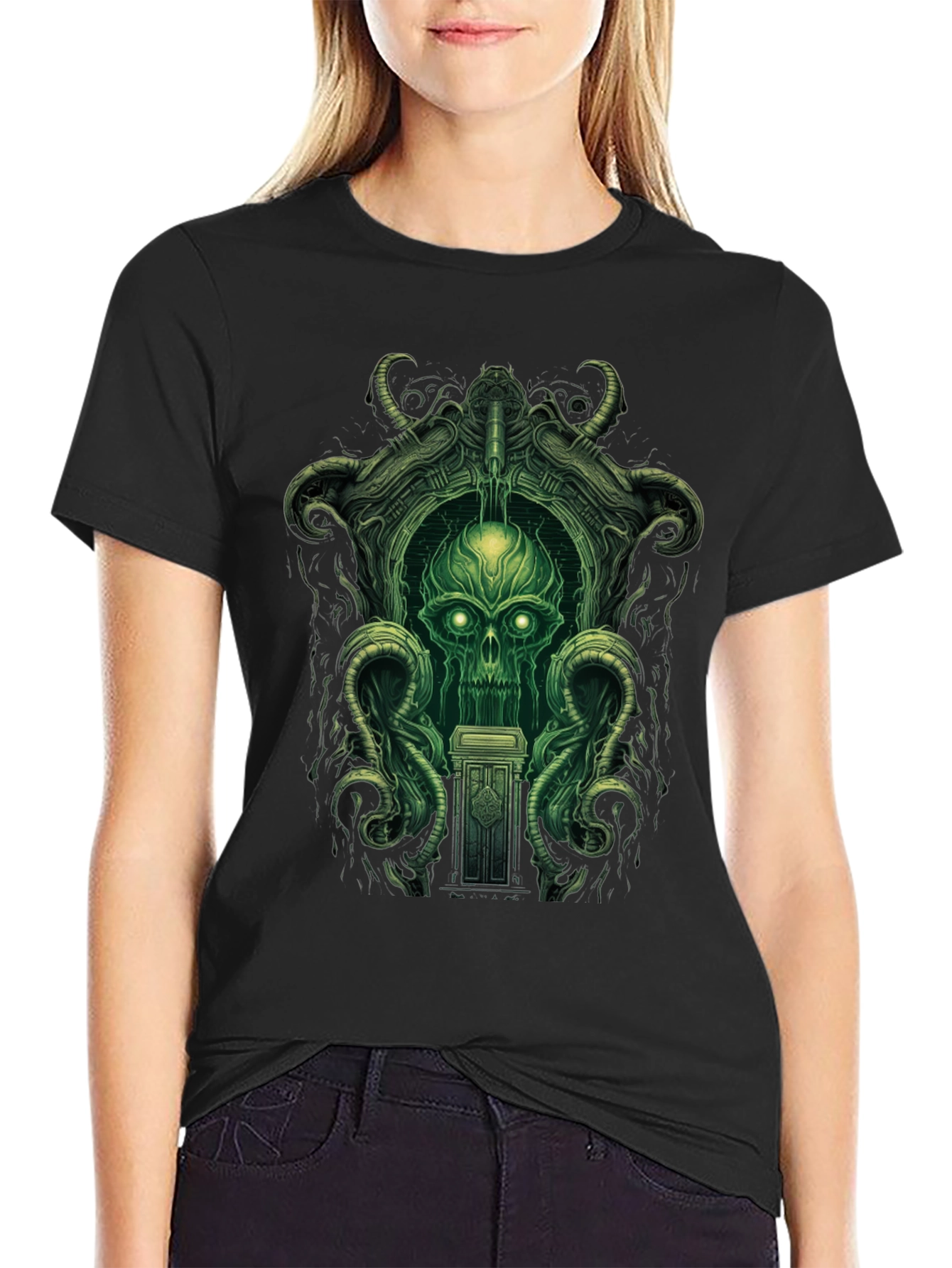 Eerie Green Skull Graphic Tee