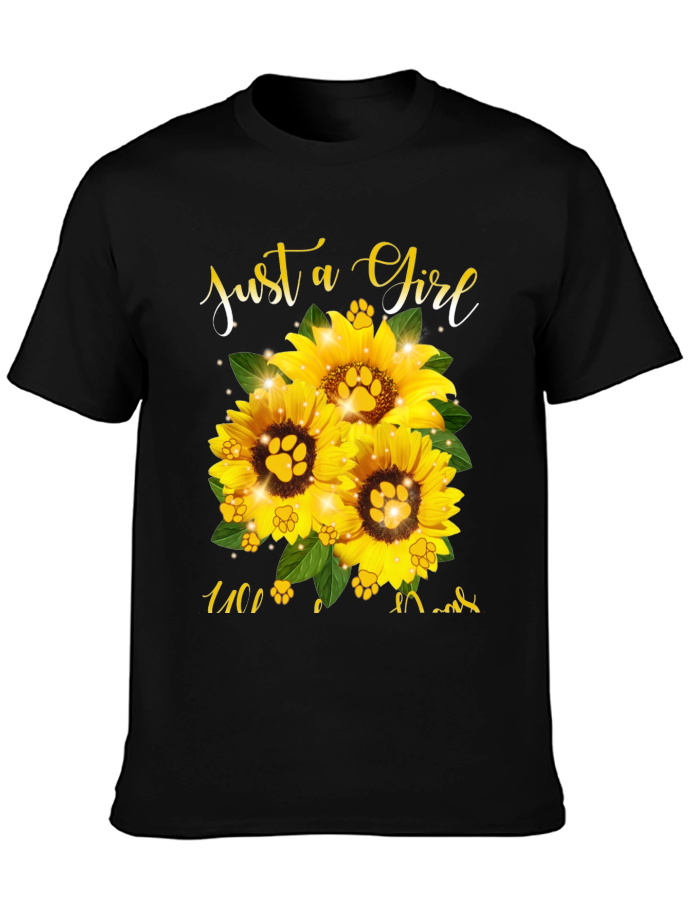 Sunflower Paw Print Graphic Tee - Just a Girl Who Loves Cats