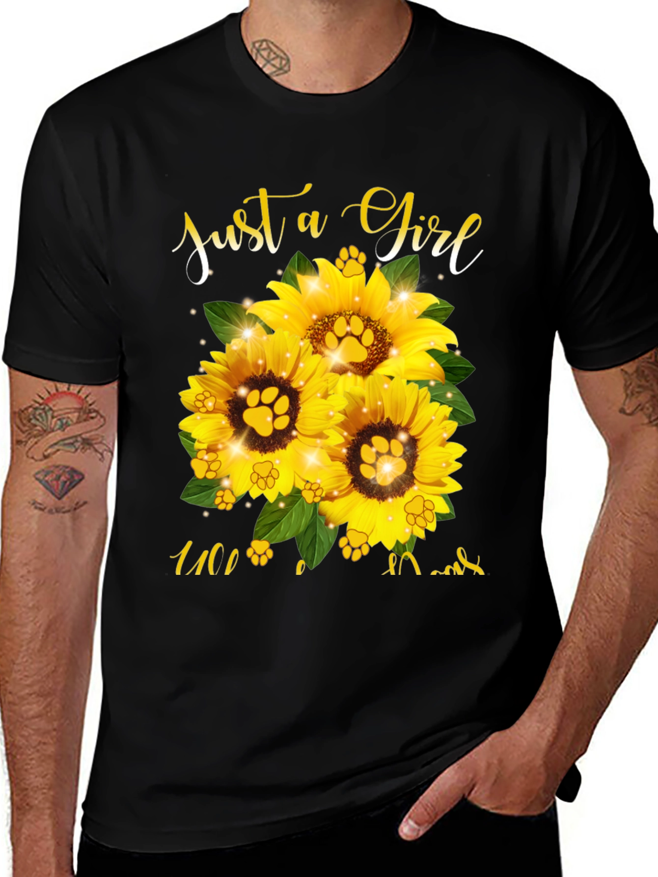 Sunflower Paw Print Graphic Tee - Just a Girl Who Loves Cats
