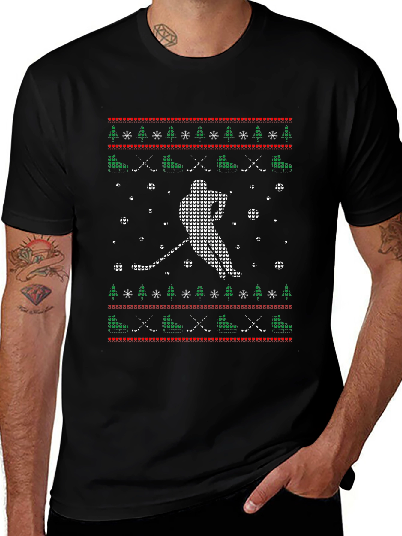Ugly Christmas Hockey Player T-Shirt